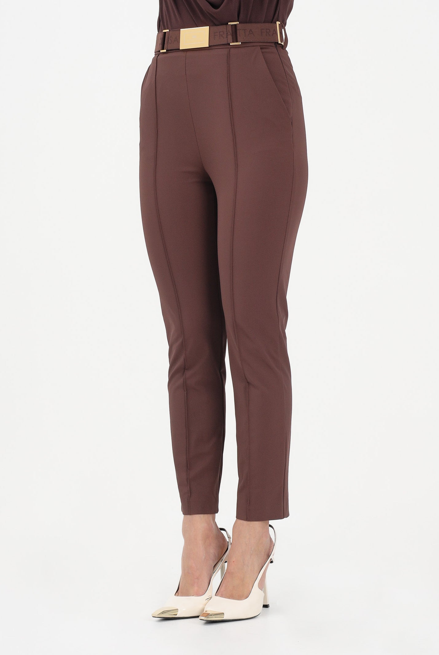 ELISABETTA FRANCHI Pantalone elegante marrone da donna con cintura PA13261E2 644 ELISABETTA FRANCHI