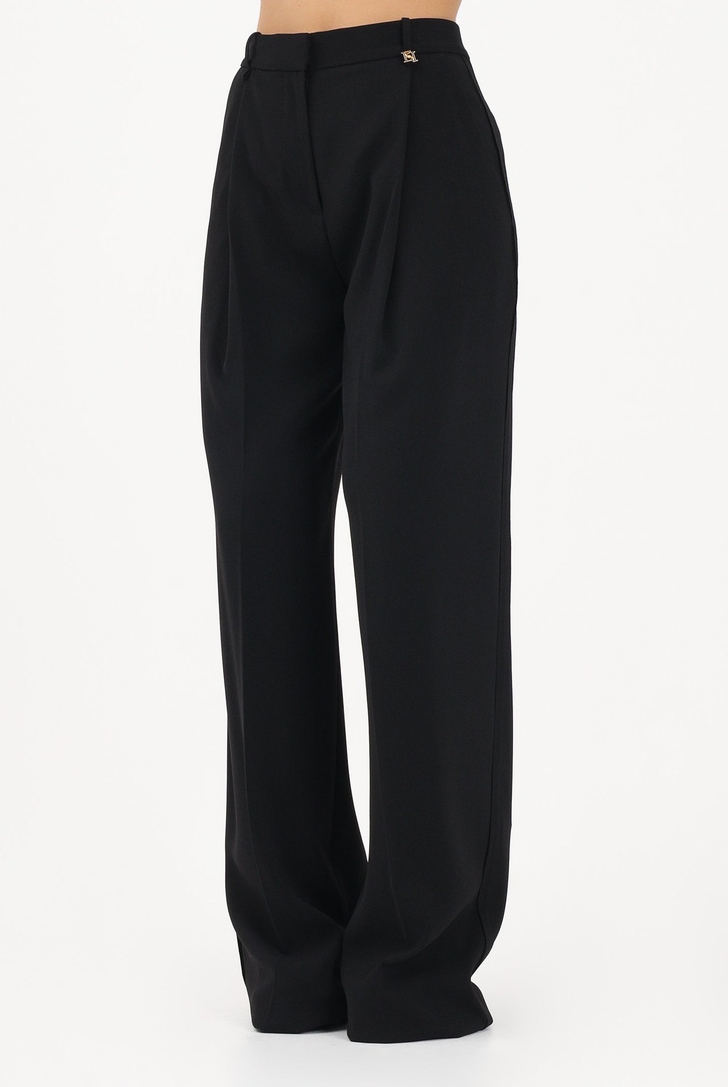 ELISABETTA FRANCHI Pantalone elegante nero da donna con logo charm PA16761E2 110 ELISABETTA FRANCHI