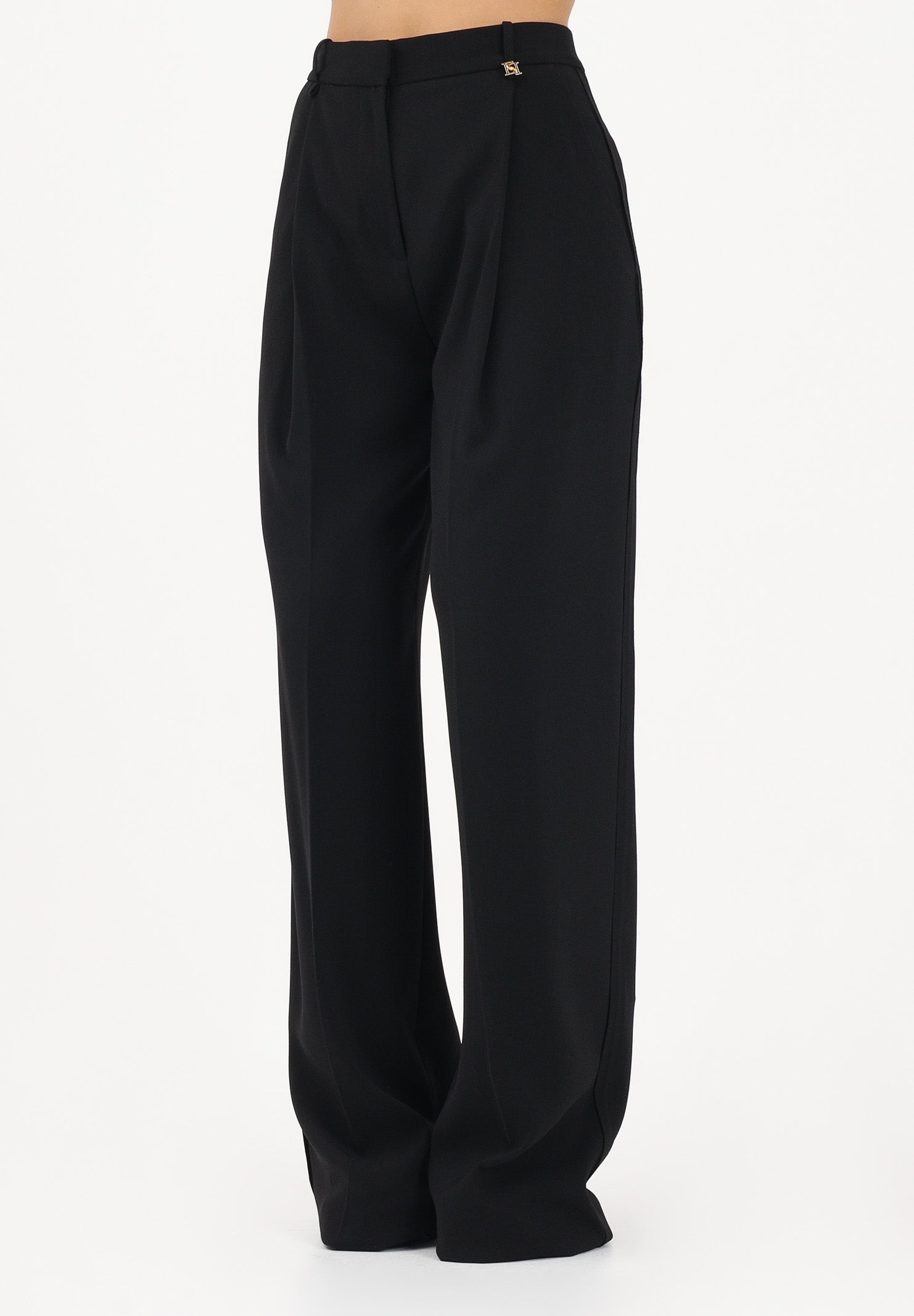 ELISABETTA FRANCHI Pantalone elegante nero da donna con logo charm PA16761E2 110 ELISABETTA FRANCHI