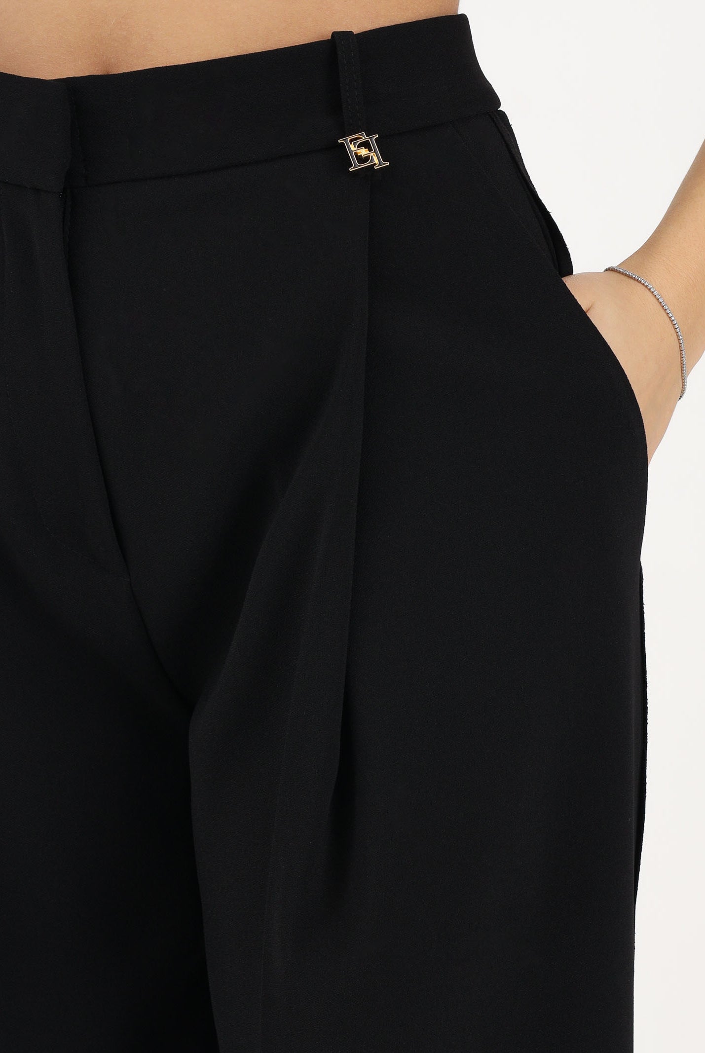 ELISABETTA FRANCHI Pantalone elegante nero da donna con logo charm PA16761E2 110 ELISABETTA FRANCHI