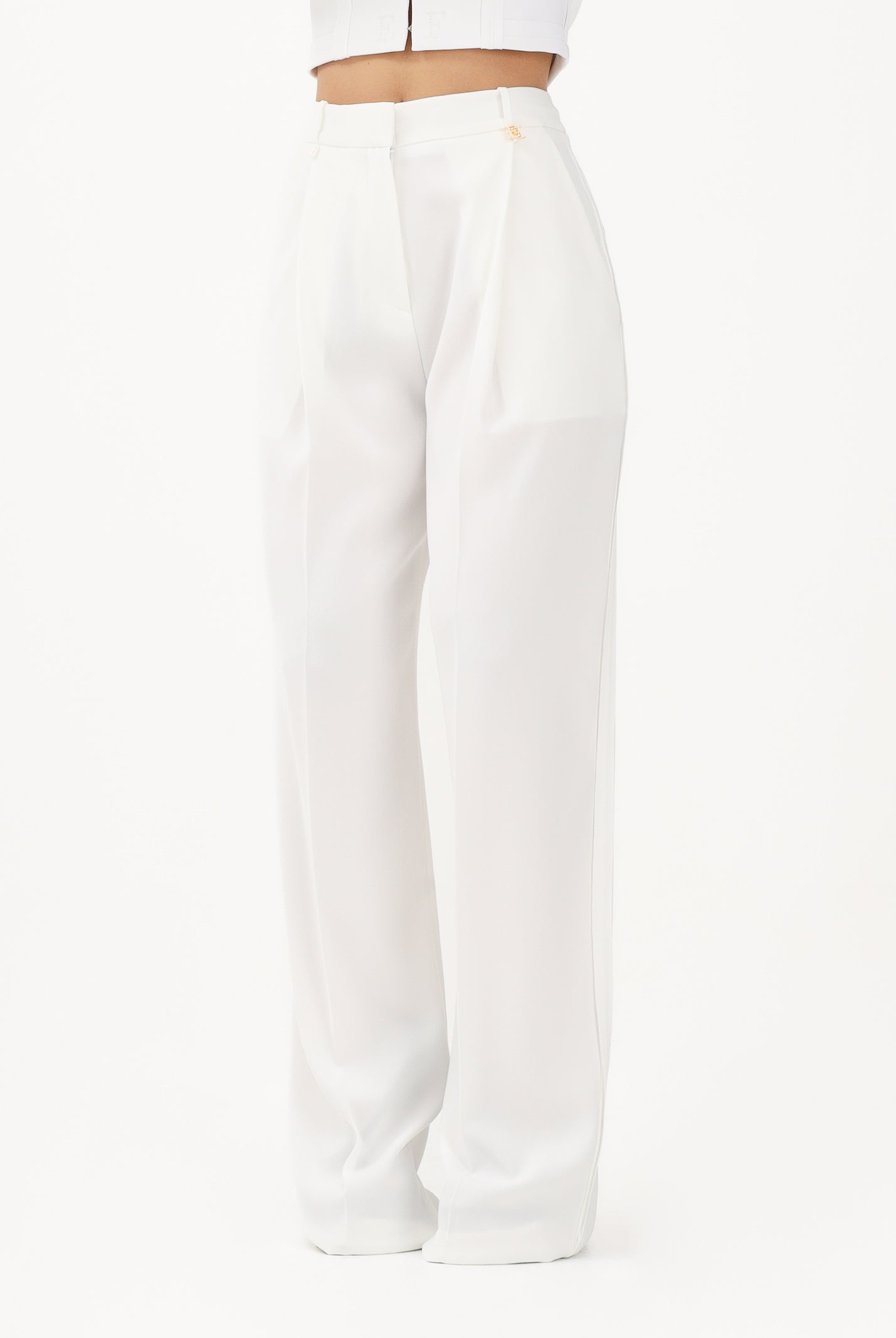 ELISABETTA FRANCHI Pantalone elegante avorio da donna con logo charm PA16761E2 360 ELISABETTA FRANCHI