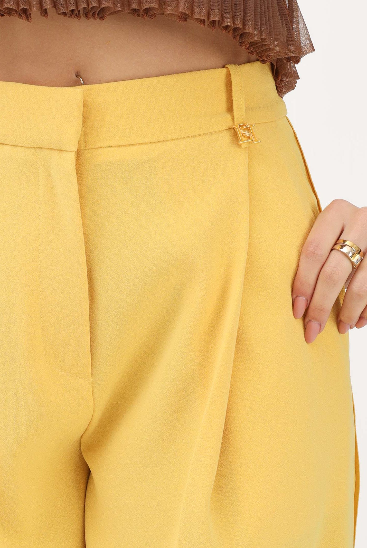 ELISABETTA FRANCHI Pantalone elegante giallo da donna con logo charm PA16761E2 EV4 ELISABETTA FRANCHI