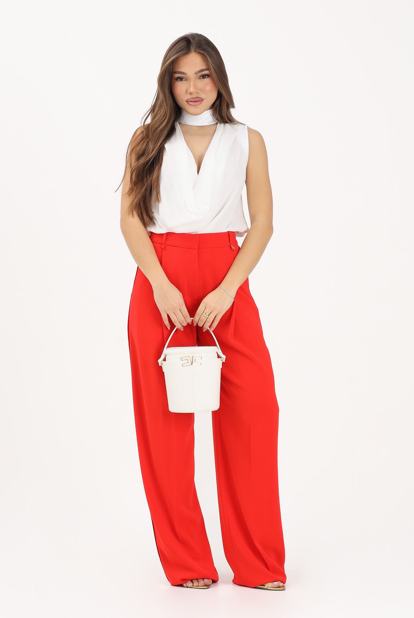 ELISABETTA FRANCHI Pantalone elegante rosso da donna con logo charm PA16761E2 H85 ELISABETTA FRANCHI