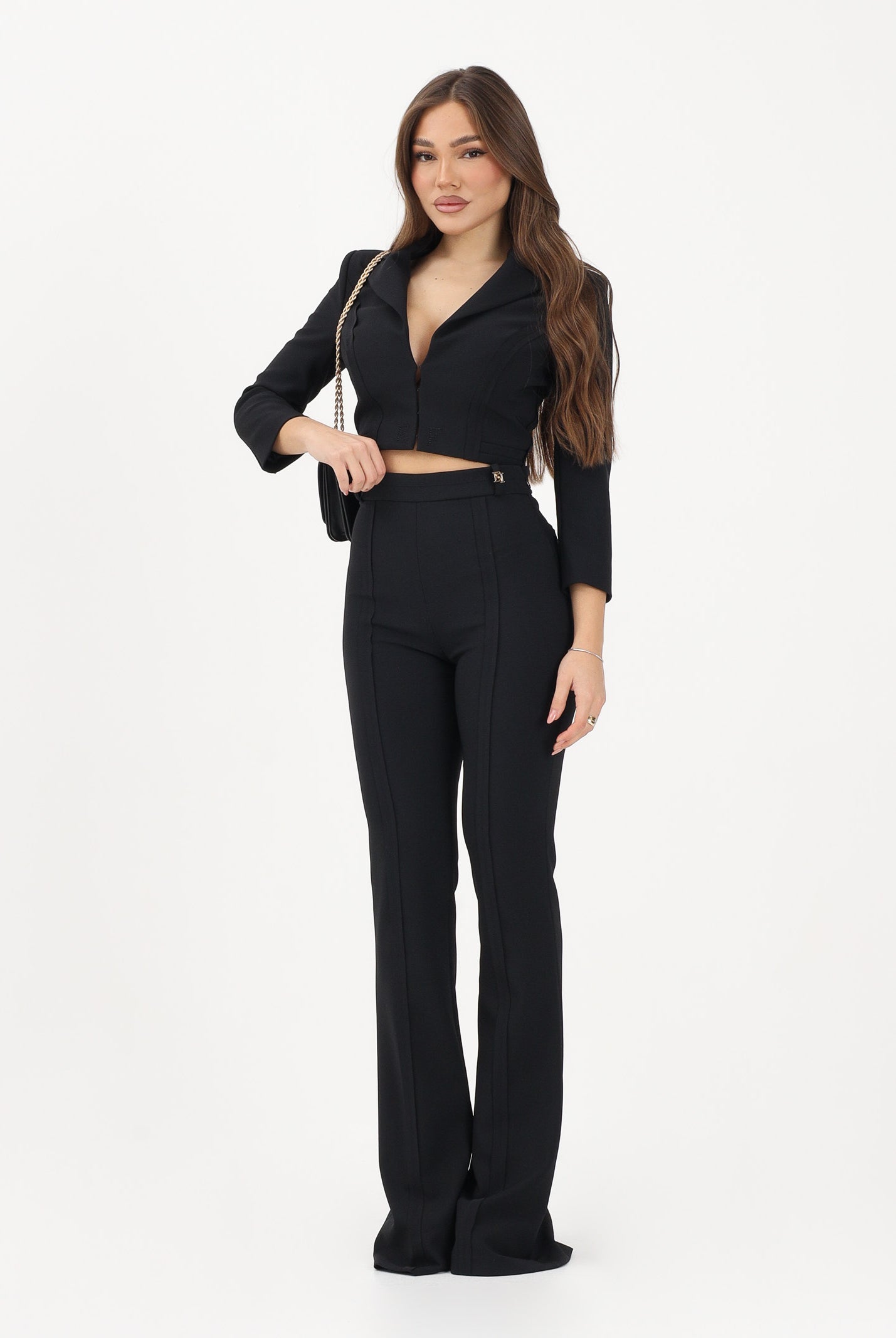 ELISABETTA FRANCHI Pantalone elegante nero da donna in doppio crêpe stretch PA16961E2 110 ELISABETTA FRANCHI