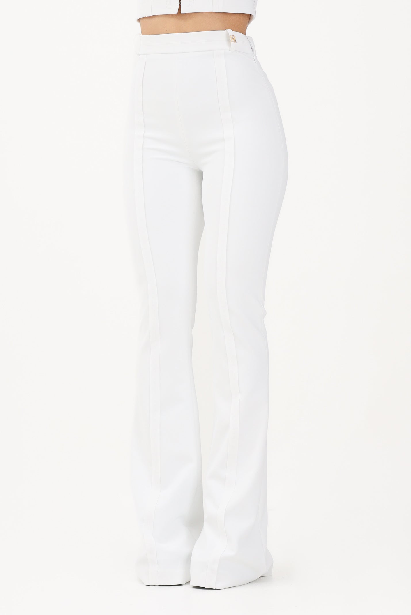 ELISABETTA FRANCHI Pantalone elegante avorio da donna in doppio crêpe stretch PA16961E2 360 ELISABETTA FRANCHI