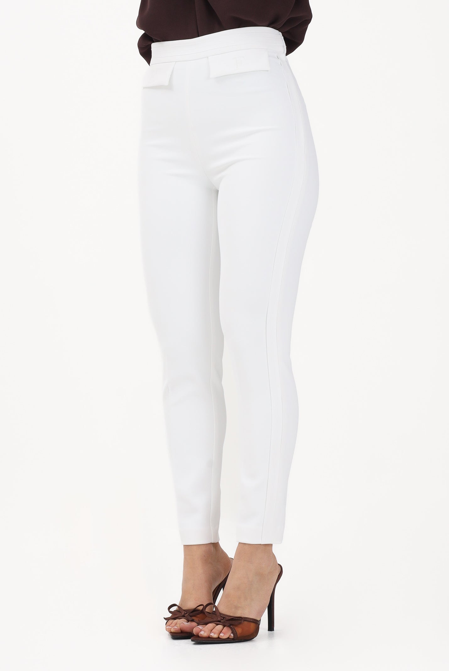 ELISABETTA FRANCHI Pantalone elegante avorio da donna con logo ricamato PA17061E2 360 ELISABETTA FRANCHI