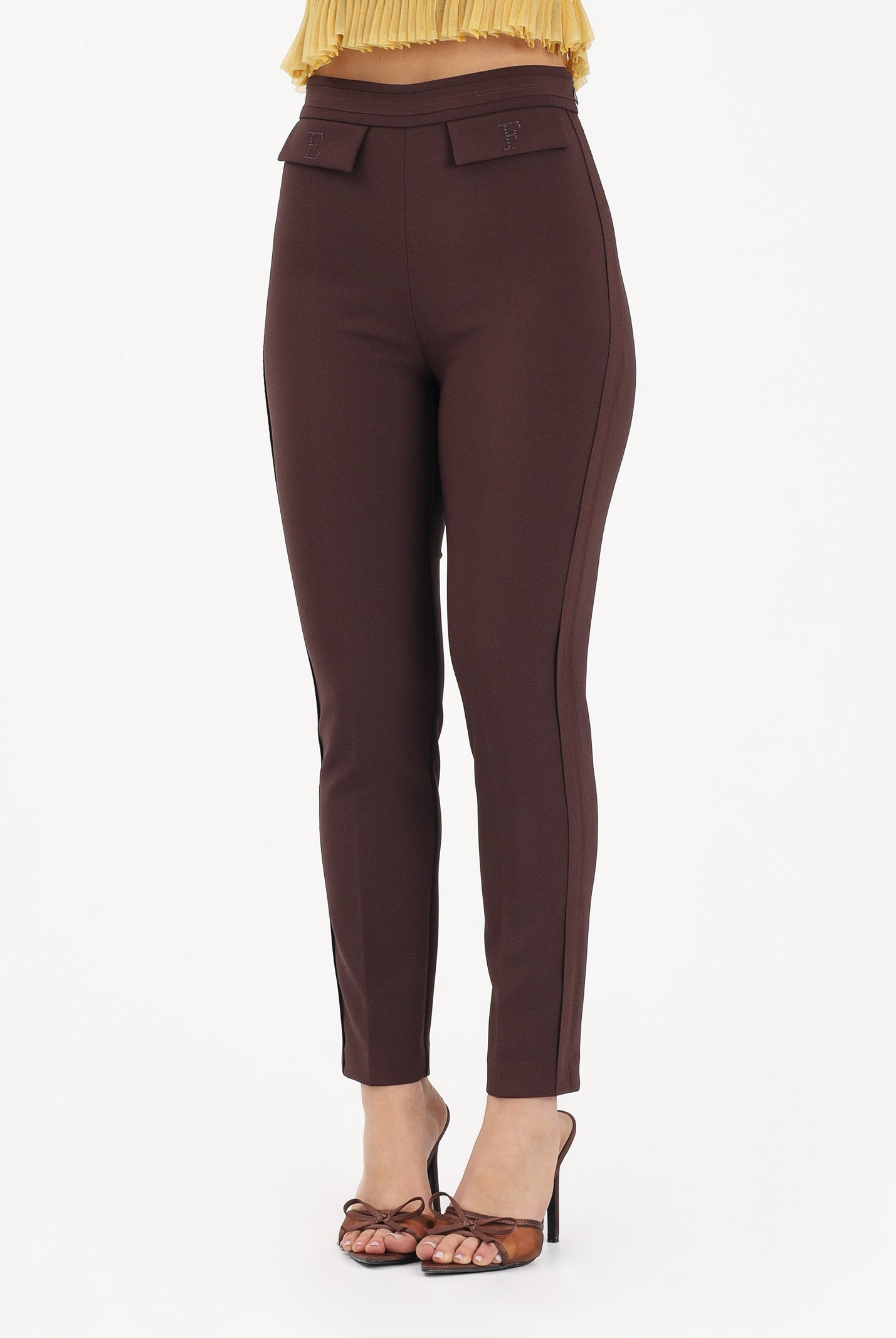ELISABETTA FRANCHI Pantalone elegante cacao da donna con logo ricamato PA17061E2 644 ELISABETTA FRANCHI