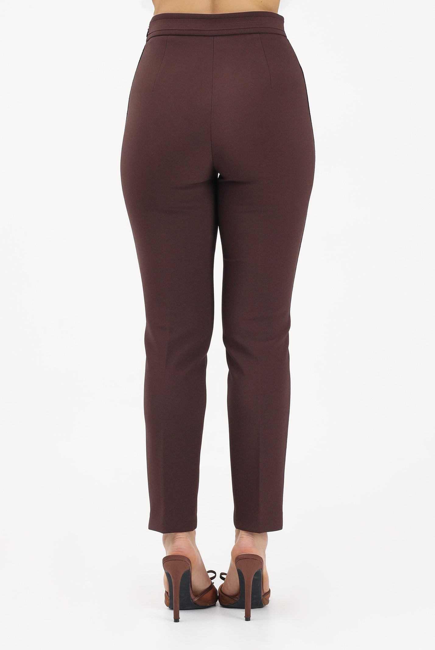 ELISABETTA FRANCHI Pantalone elegante cacao da donna con logo ricamato PA17061E2 644 ELISABETTA FRANCHI