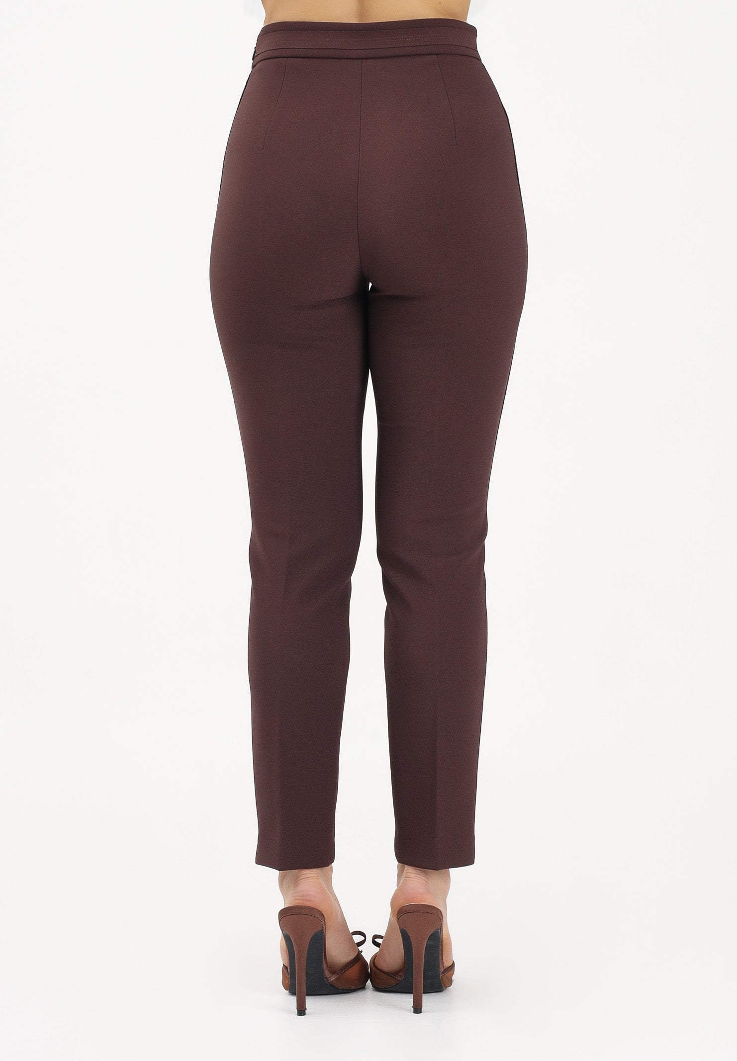 ELISABETTA FRANCHI Pantalone elegante cacao da donna con logo ricamato PA17061E2 644 ELISABETTA FRANCHI