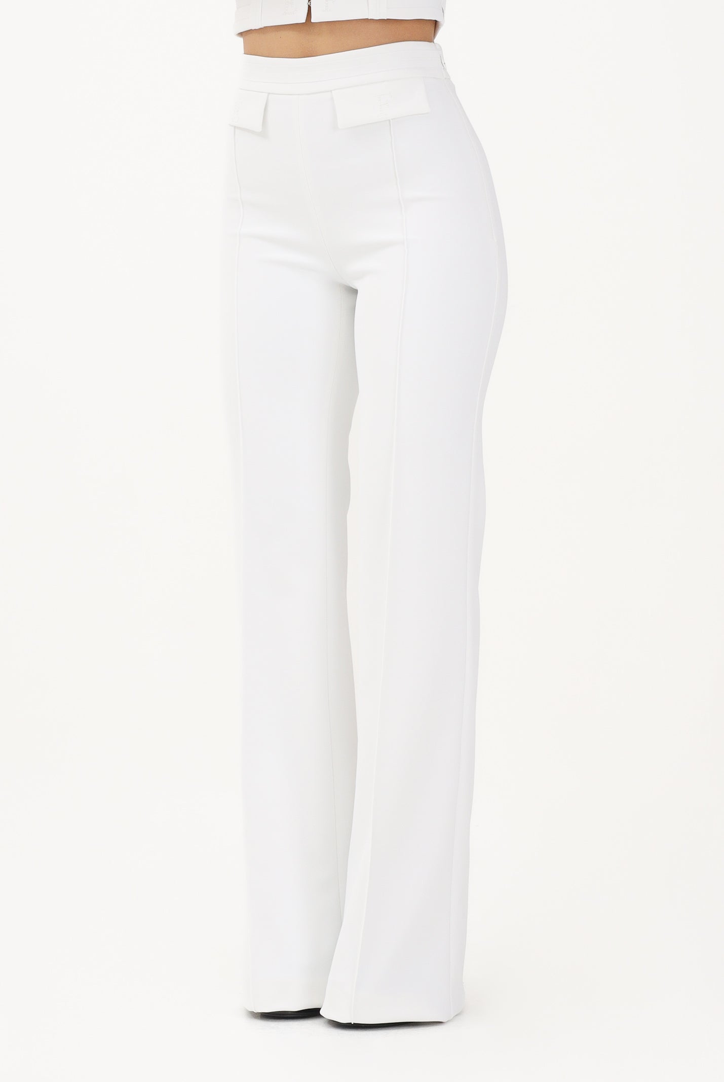 ELISABETTA FRANCHI Pantalone elegante avorio da donna con logo ricamato<BR/> PA17161E2 360 ELISABETTA FRANCHI