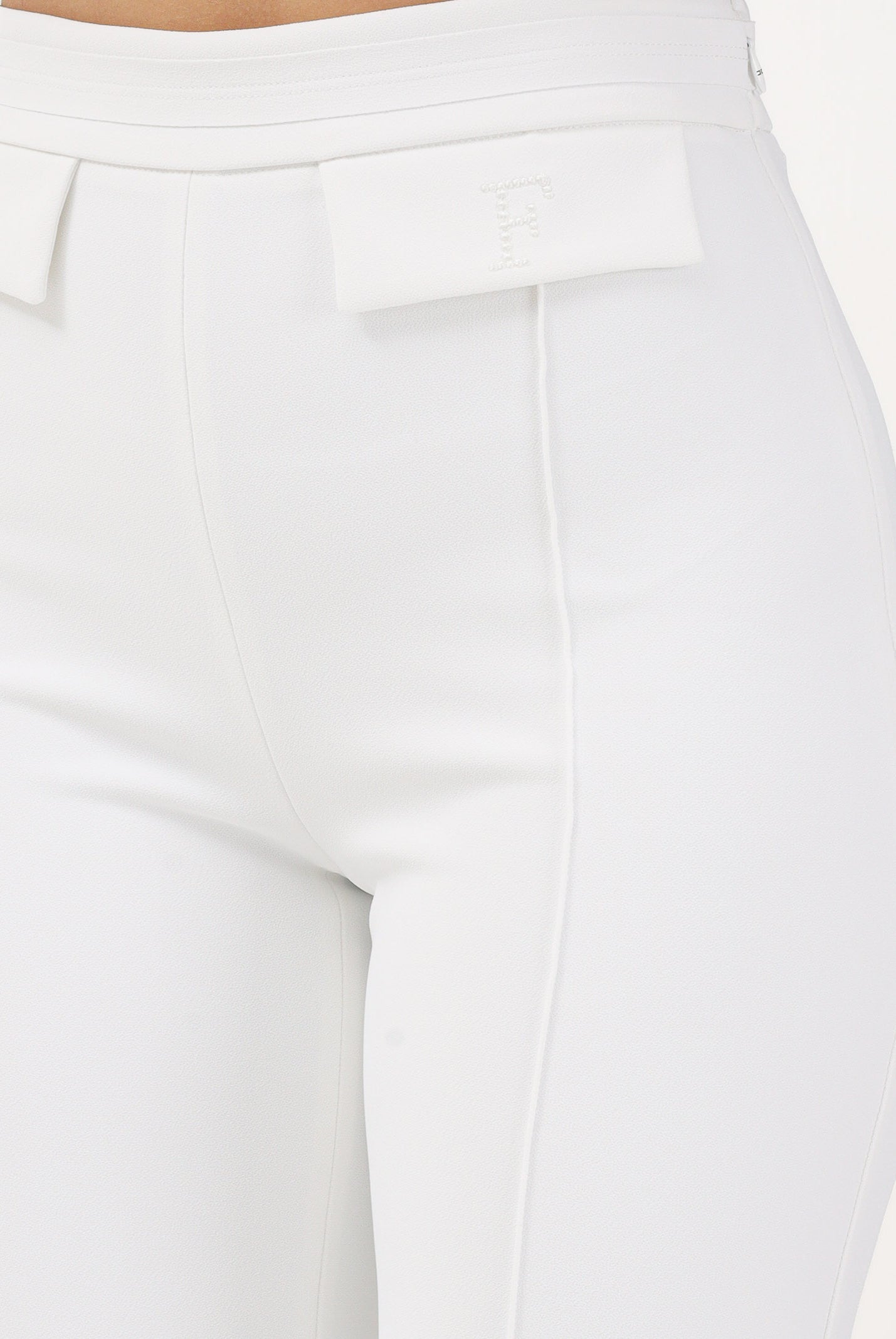 ELISABETTA FRANCHI Pantalone elegante avorio da donna con logo ricamato<BR/> PA17161E2 360 ELISABETTA FRANCHI