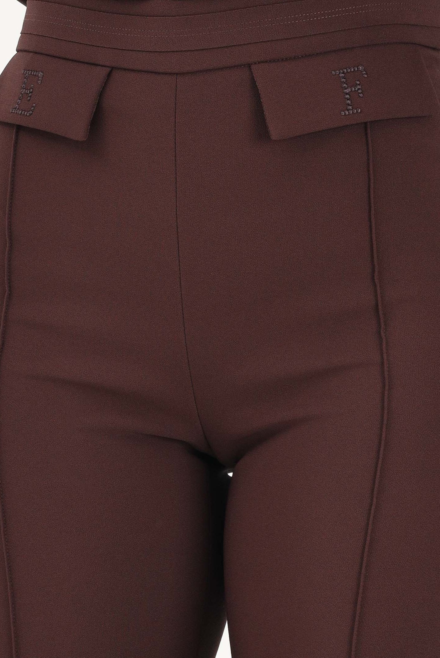 ELISABETTA FRANCHI Pantalone elegante cacao da donna con logo ricamato<BR/> PA17161E2 644 ELISABETTA FRANCHI
