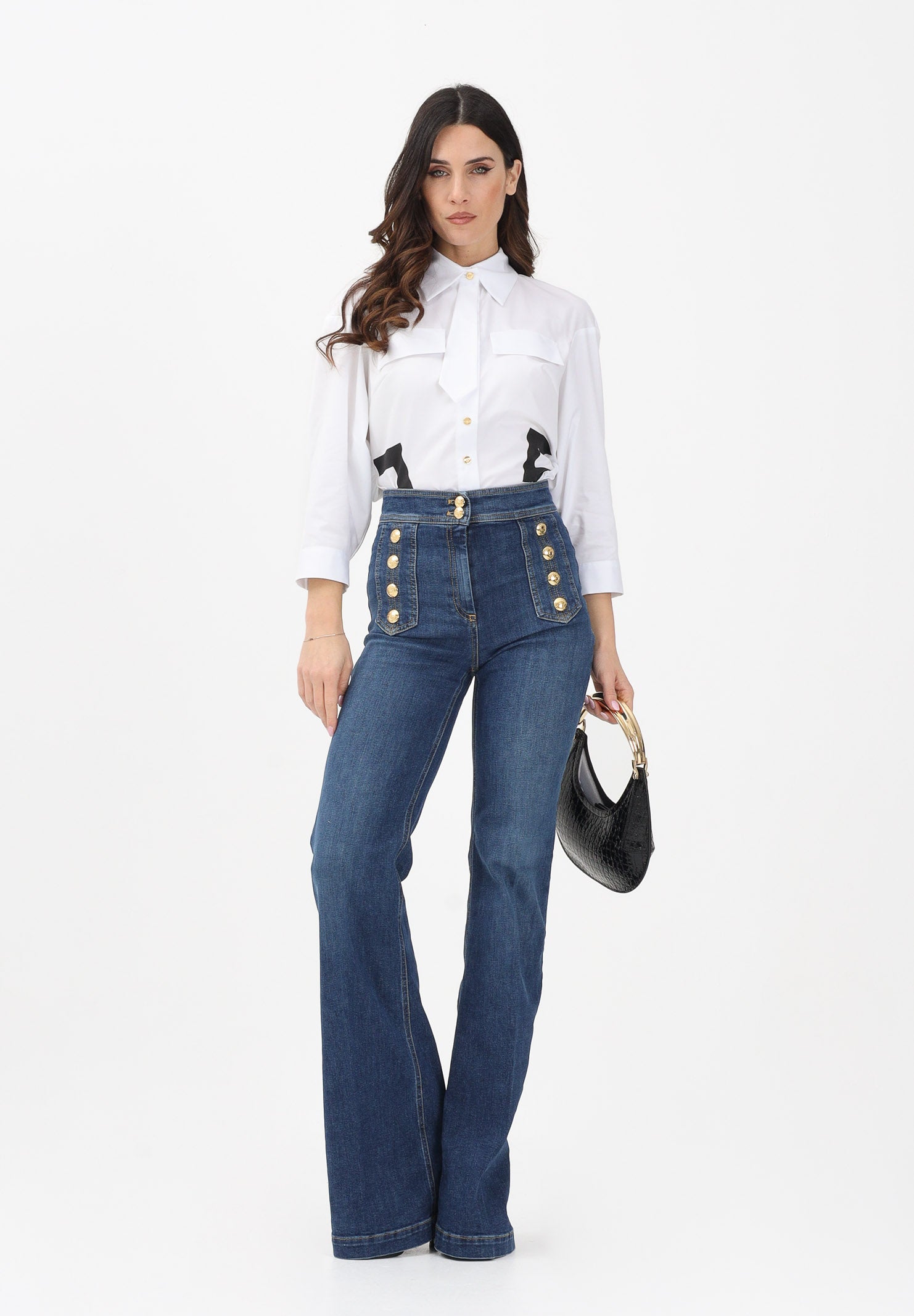 ELISABETTA FRANCHI Jeans a palazzo in denim medio da donna PJ19D61E2 104 ELISABETTA FRANCHI