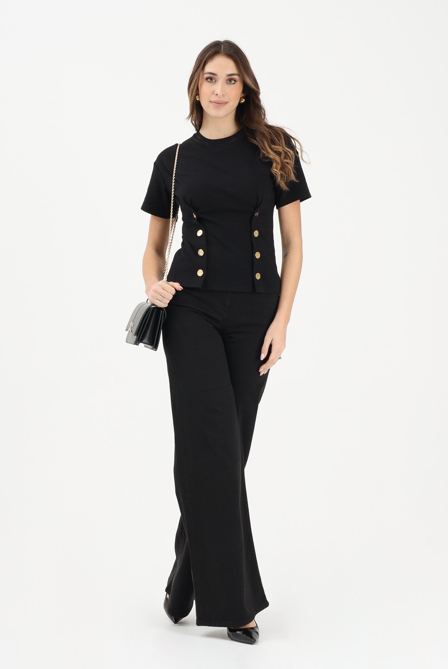 ELISABETTA FRANCHI Jeans a palazzo nero da donna PJ23N61E2 110 ELISABETTA FRANCHI
