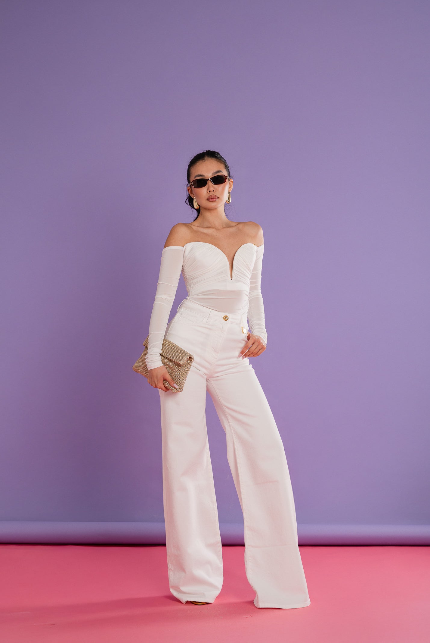 ELISABETTA FRANCHI Jeans a palazzo avorio da donna PJ23N61E2 360 ELISABETTA FRANCHI