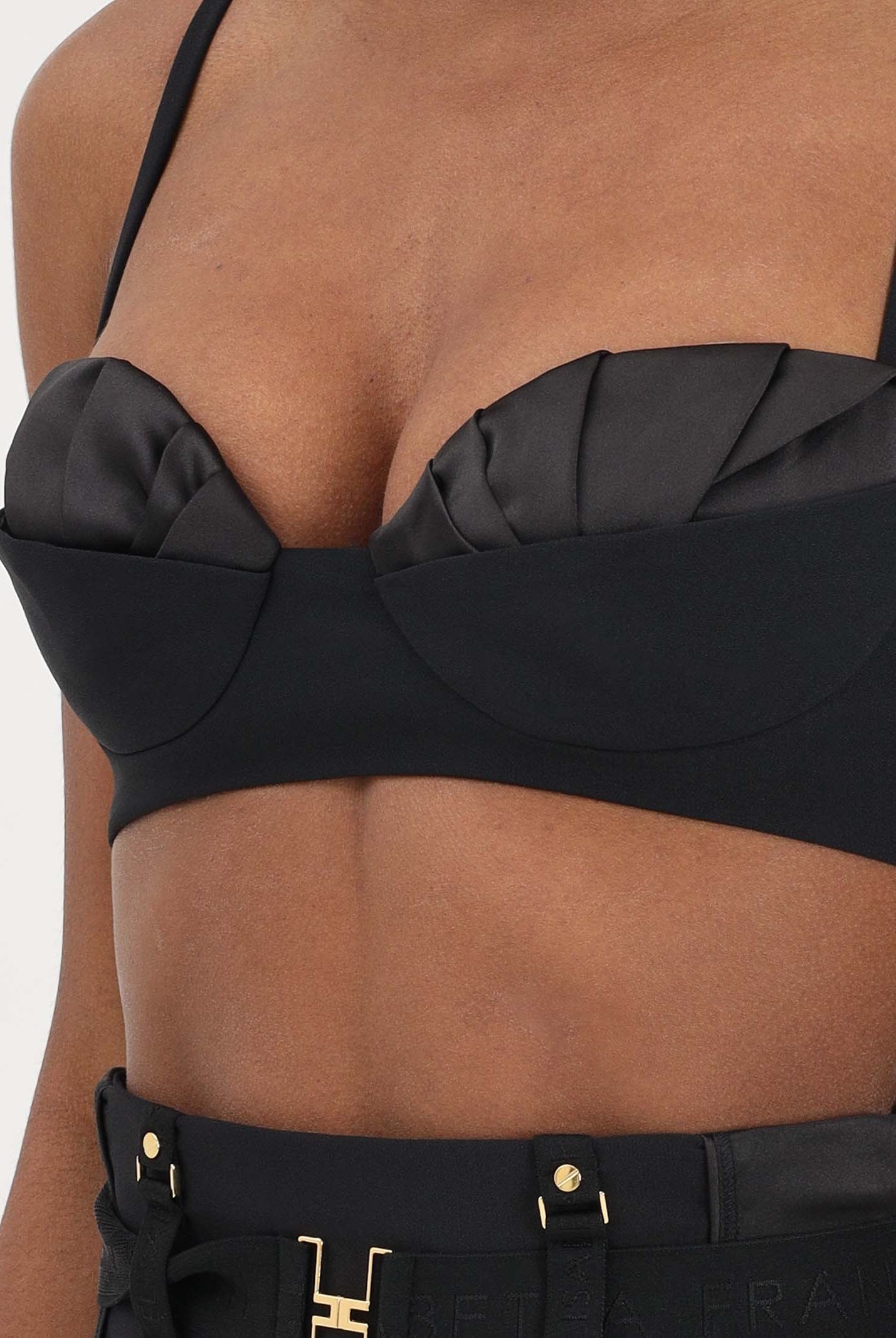 ELISABETTA FRANCHI Top nero da donna in crêpe leggero e raso RG01562E2EA1 110 ELISABETTA FRANCHI