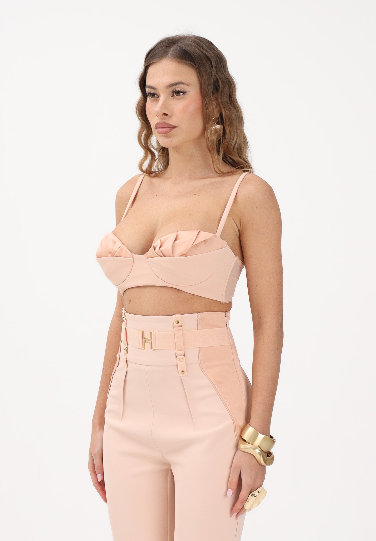 ELISABETTA FRANCHI Top nude da donna in crêpe leggero e raso RG01562E2EA1 EA1 ELISABETTA FRANCHI