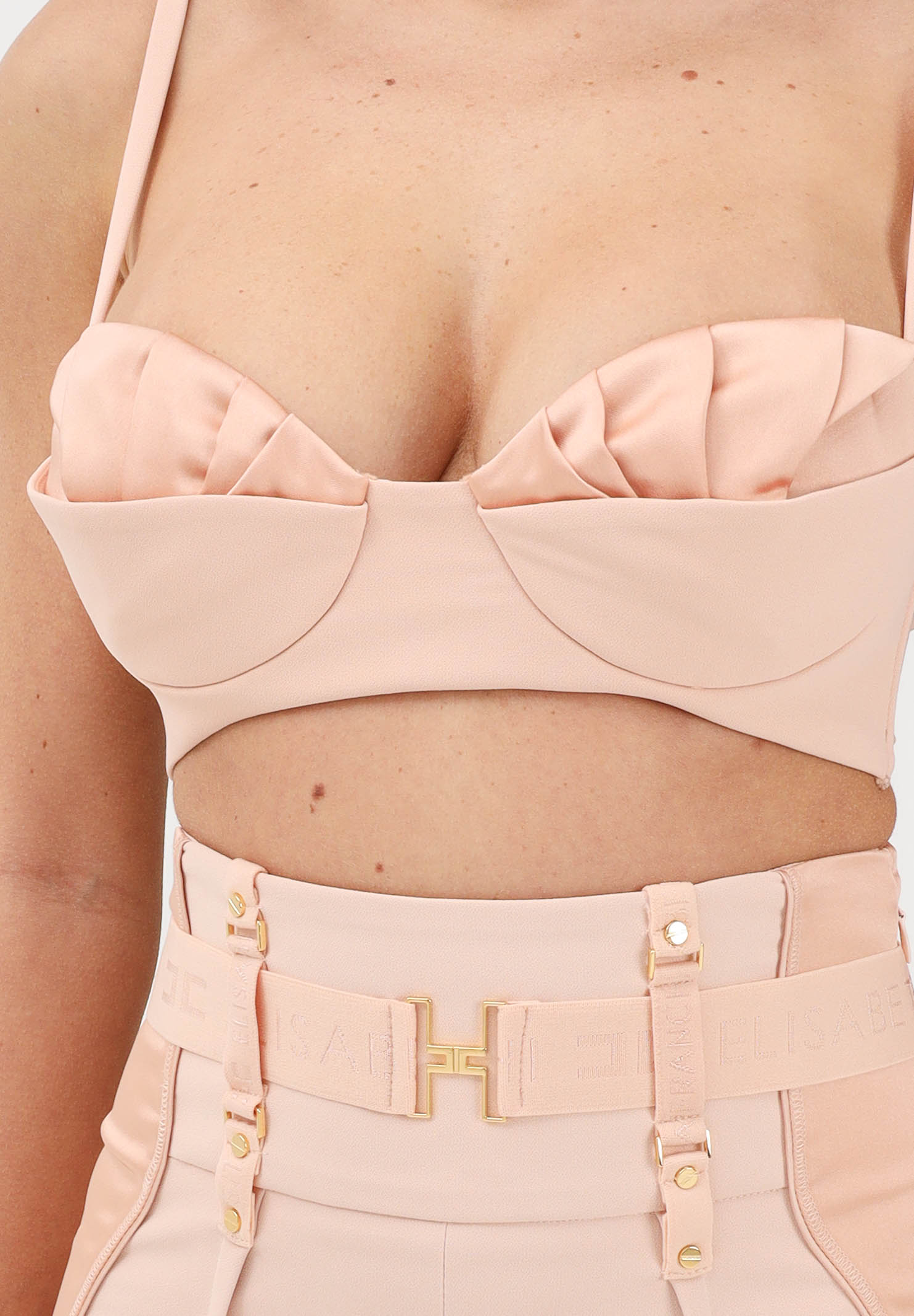 ELISABETTA FRANCHI Top nude da donna in crêpe leggero e raso RG01562E2EA1 EA1 ELISABETTA FRANCHI