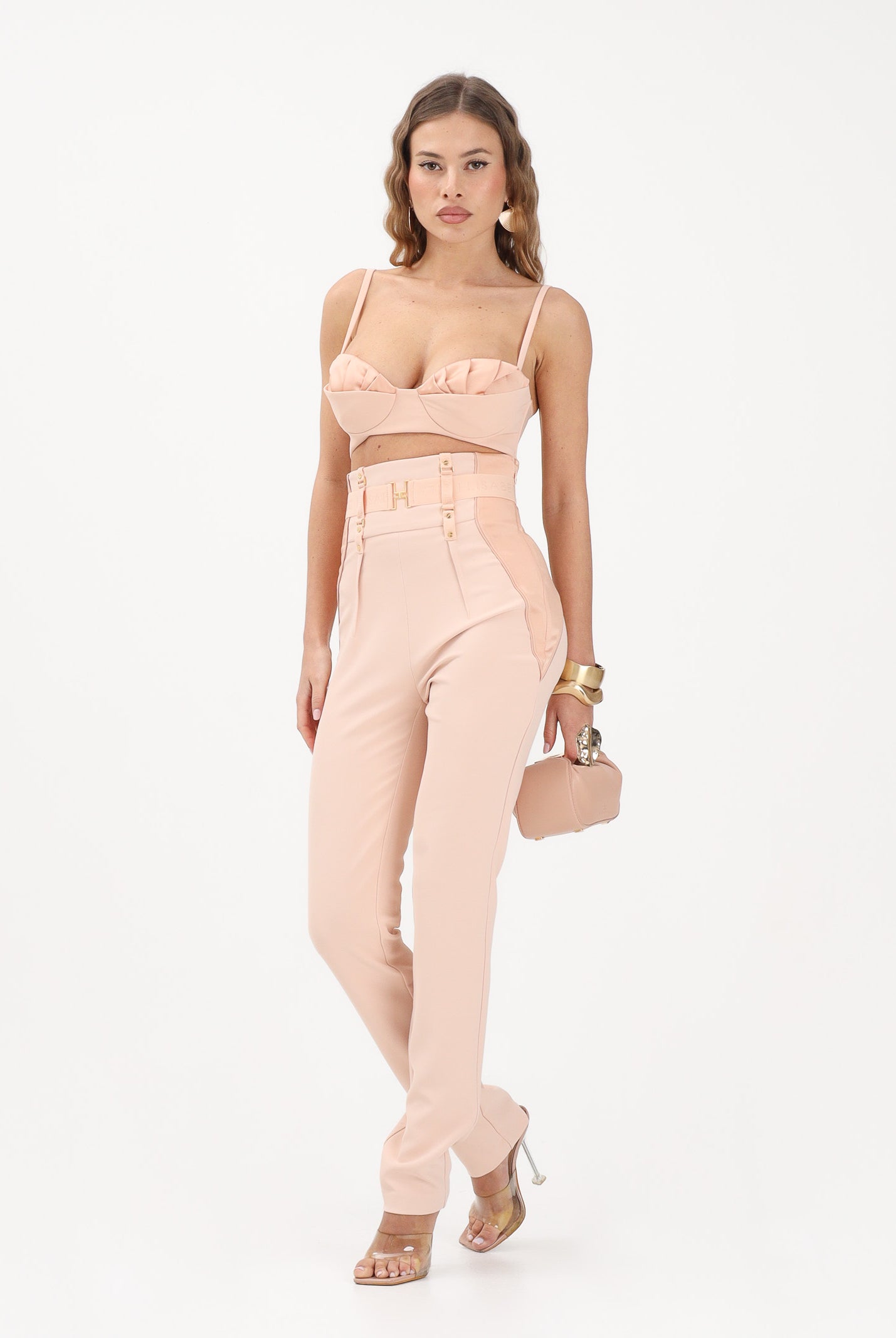 ELISABETTA FRANCHI Top nude da donna in crêpe leggero e raso RG01562E2EA1 EA1 ELISABETTA FRANCHI