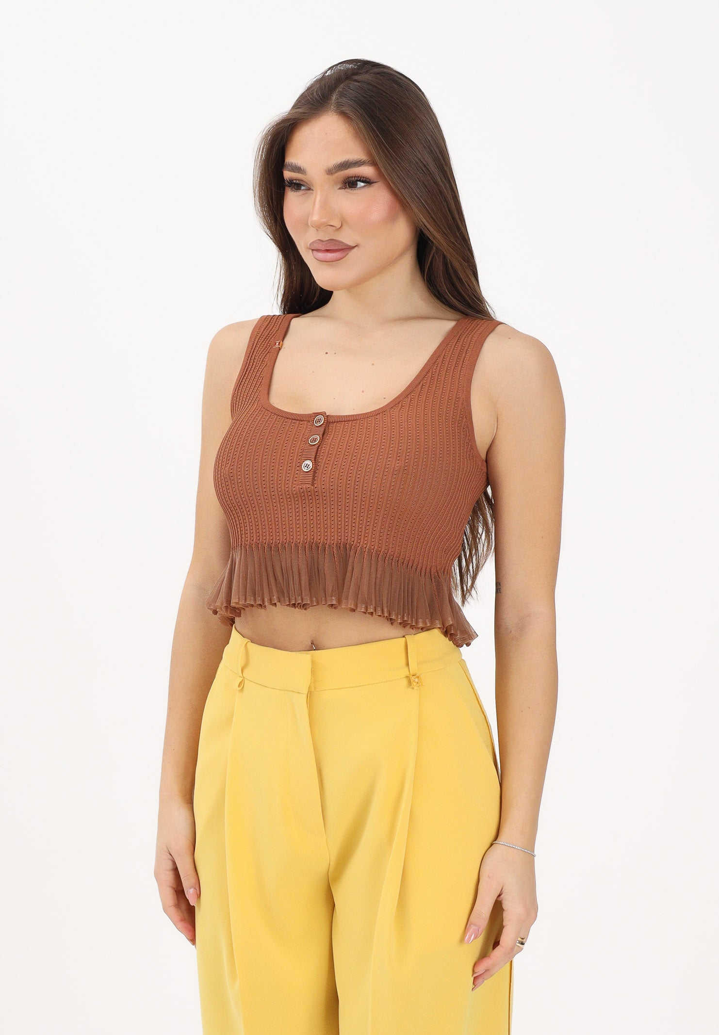 ELISABETTA FRANCHI Canotta cuoio da donna in maglia à jour TK74B61E2 600 ELISABETTA FRANCHI