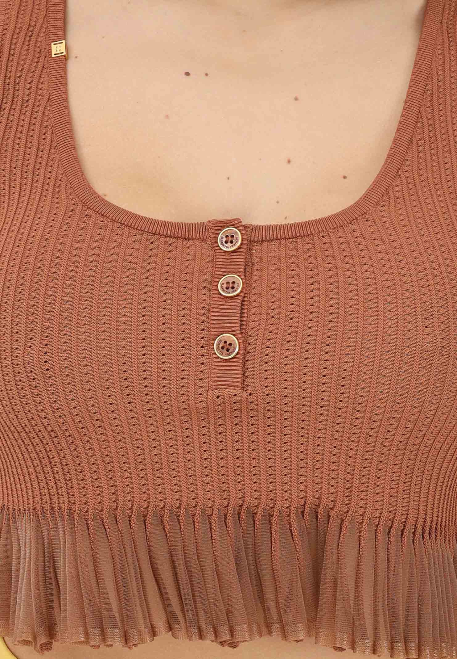ELISABETTA FRANCHI Canotta cuoio da donna in maglia à jour TK74B61E2 600 ELISABETTA FRANCHI