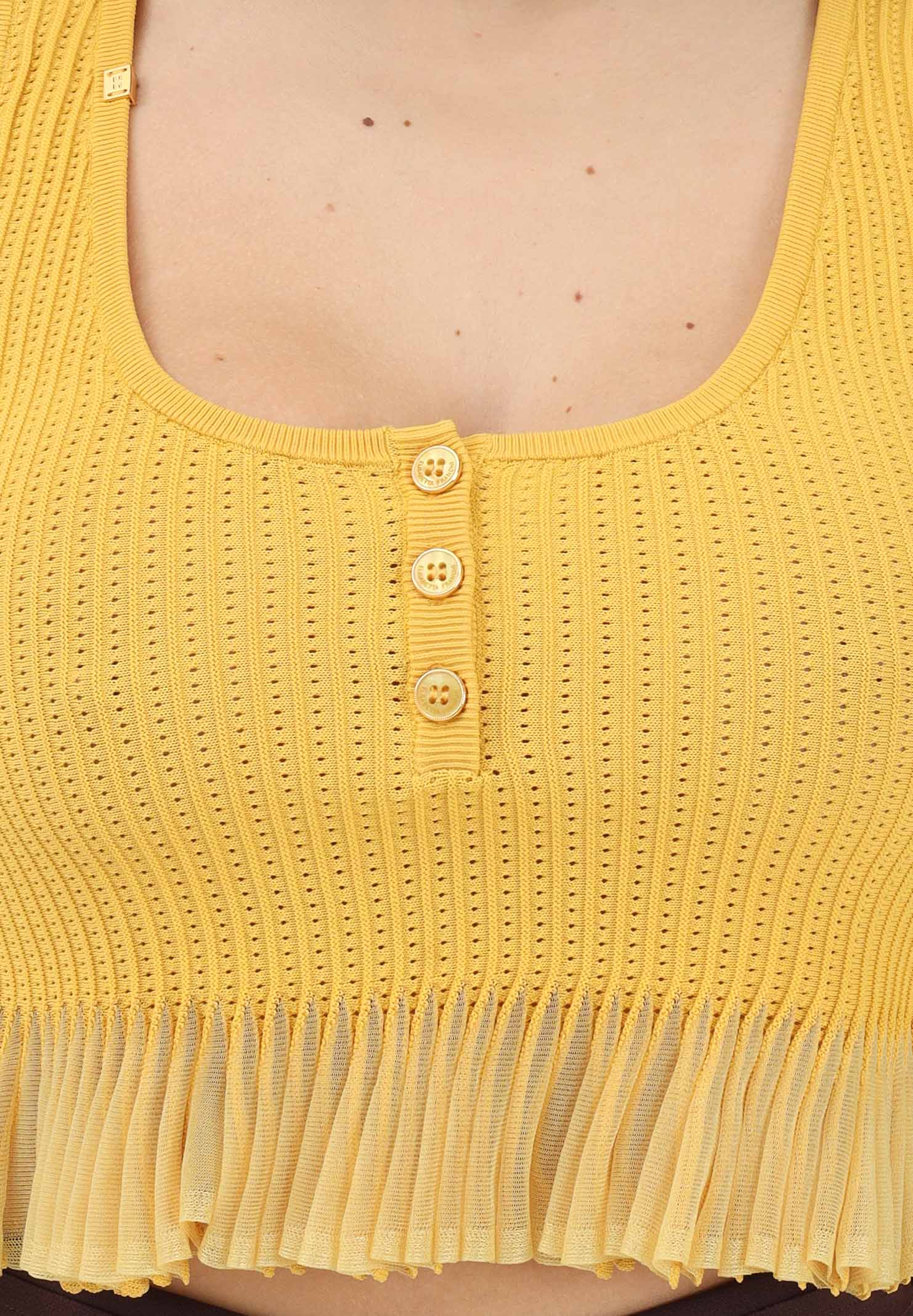 ELISABETTA FRANCHI Canotta gialla da donna in maglia à jour TK74B61E2 EV4 ELISABETTA FRANCHI