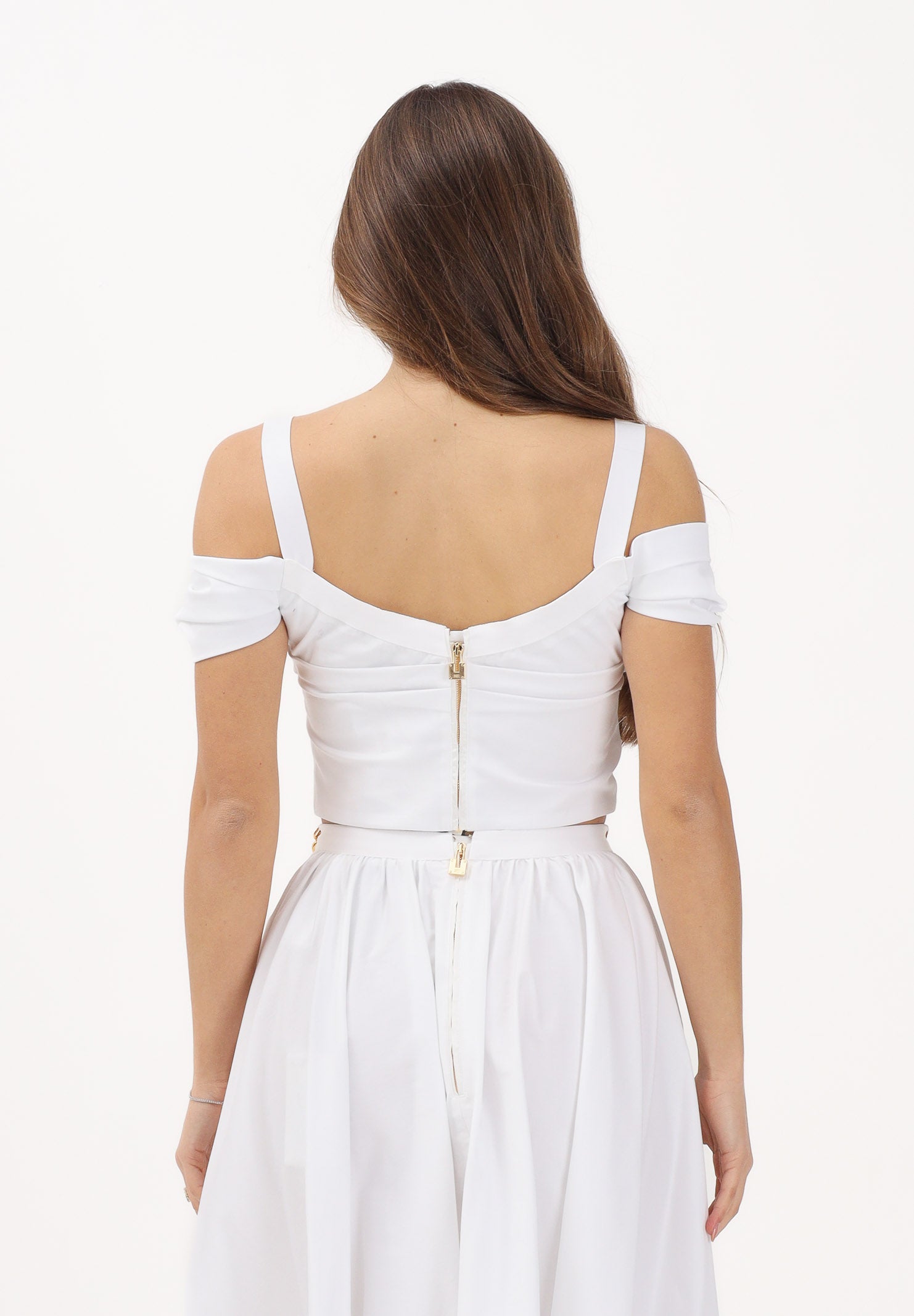 ELISABETTA FRANCHI Top bianco da donna con collana<BR/> TO04861E2 100 ELISABETTA FRANCHI