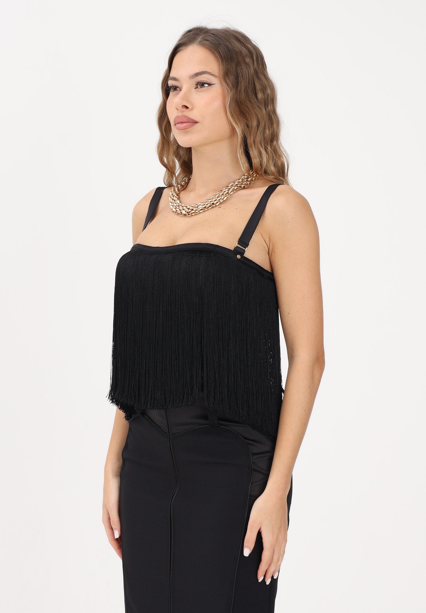 ELISABETTA FRANCHI Corpetto nero da donna con frange TO06262E2 110 ELISABETTA FRANCHI