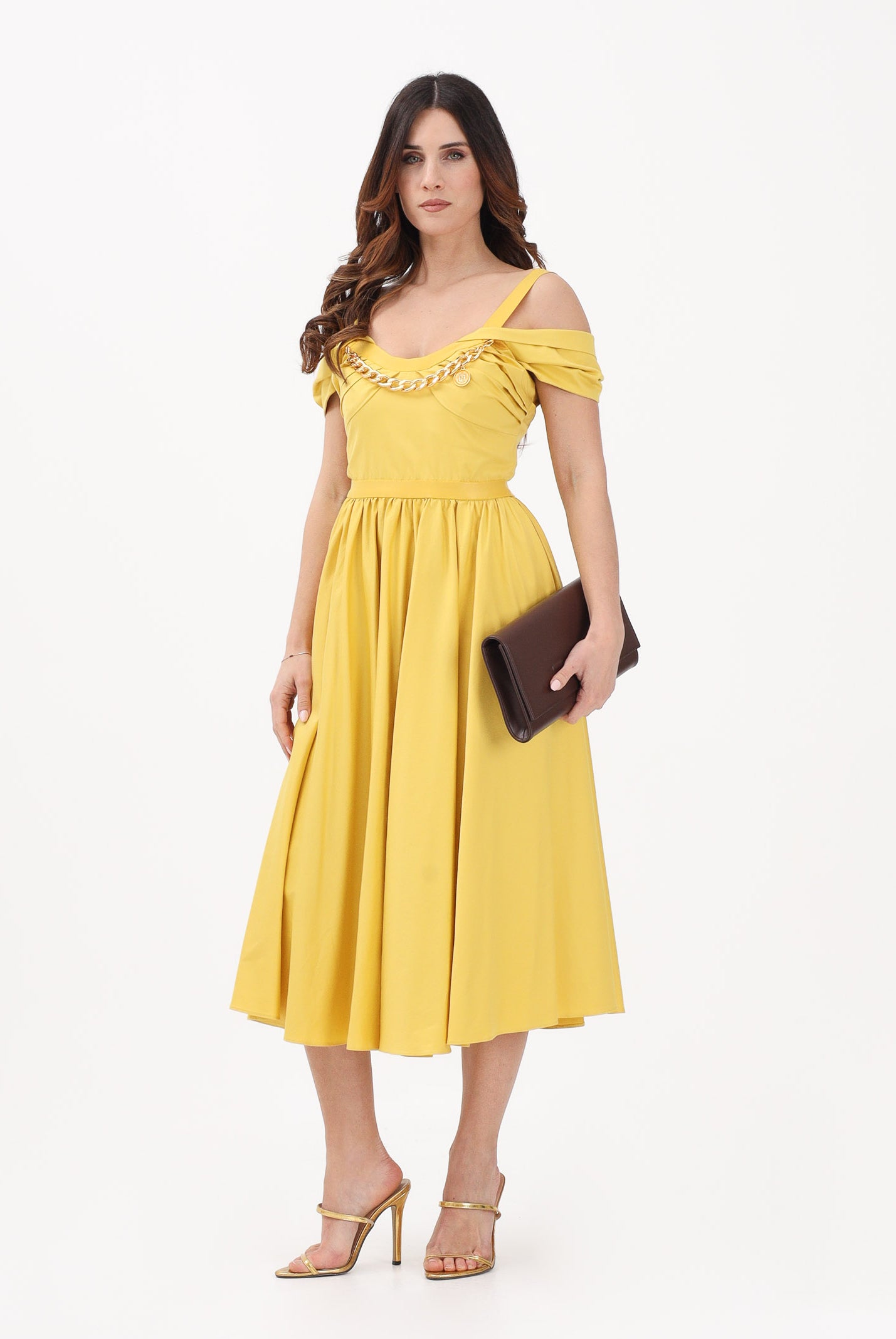 ELISABETTA FRANCHI Abito midi giallo da donna con catena gioiello AB92161E2 EV4 ELISABETTA FRANCHI
