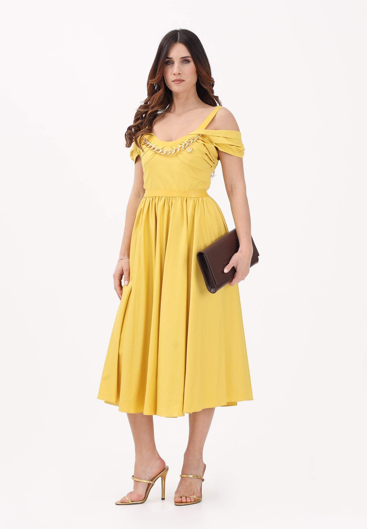 ELISABETTA FRANCHI Abito midi giallo da donna con catena gioiello AB92161E2 EV4 ELISABETTA FRANCHI