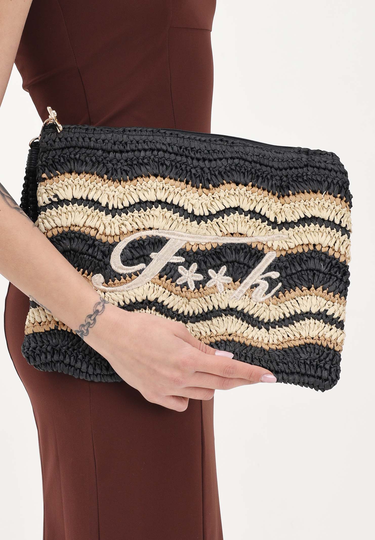 F**K Pochette nera e beige da donna con logo FA26-SW0070BK . F**K