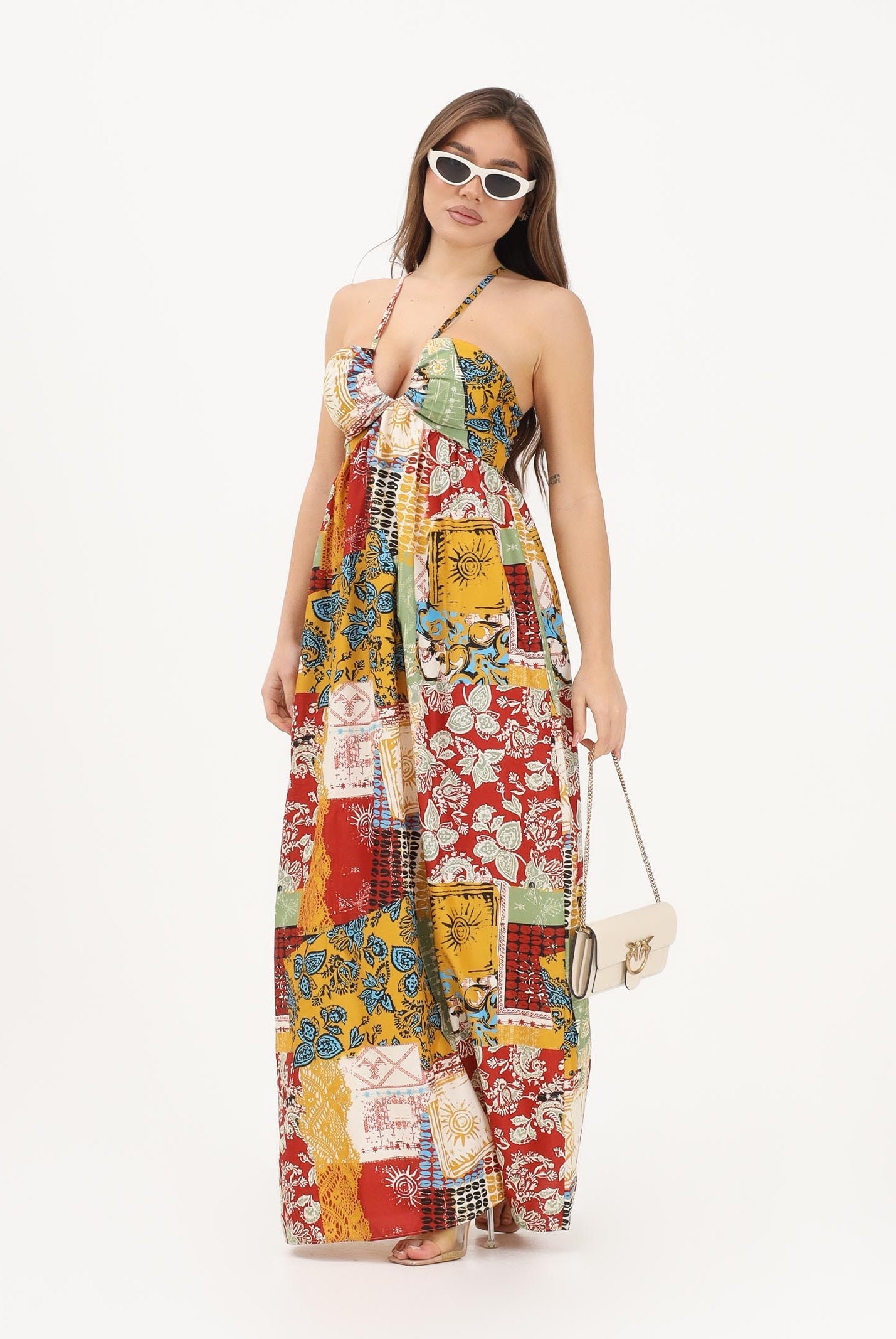 F**K Abito lungo multicolore da donna con stampa patchwork FK26-SW0436X38 . F**K