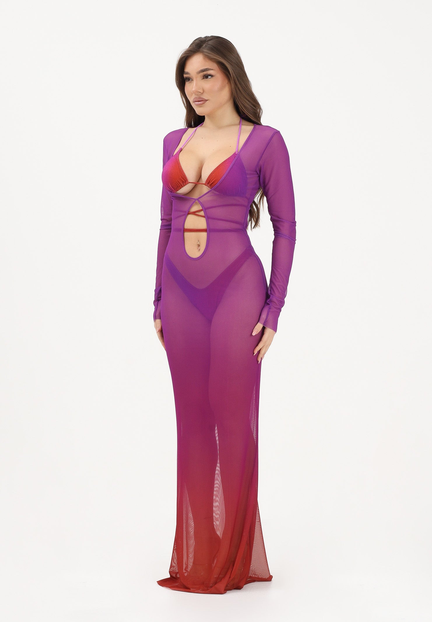 F**K Abito lungo sfumato viola e rosso da donna FK26-SW1858X81 . F**K