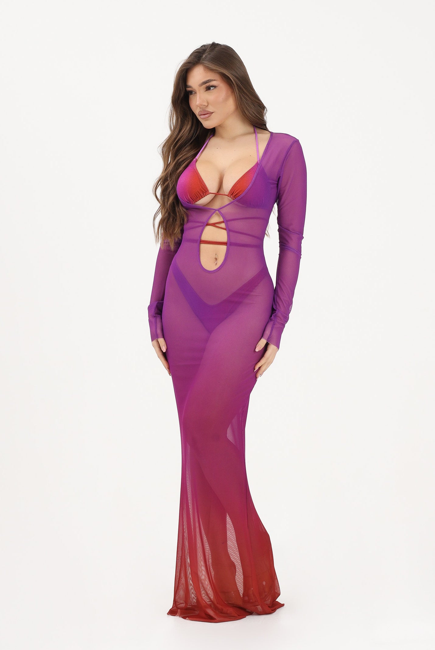 F**K Abito lungo sfumato viola e rosso da donna FK26-SW1858X81 . F**K