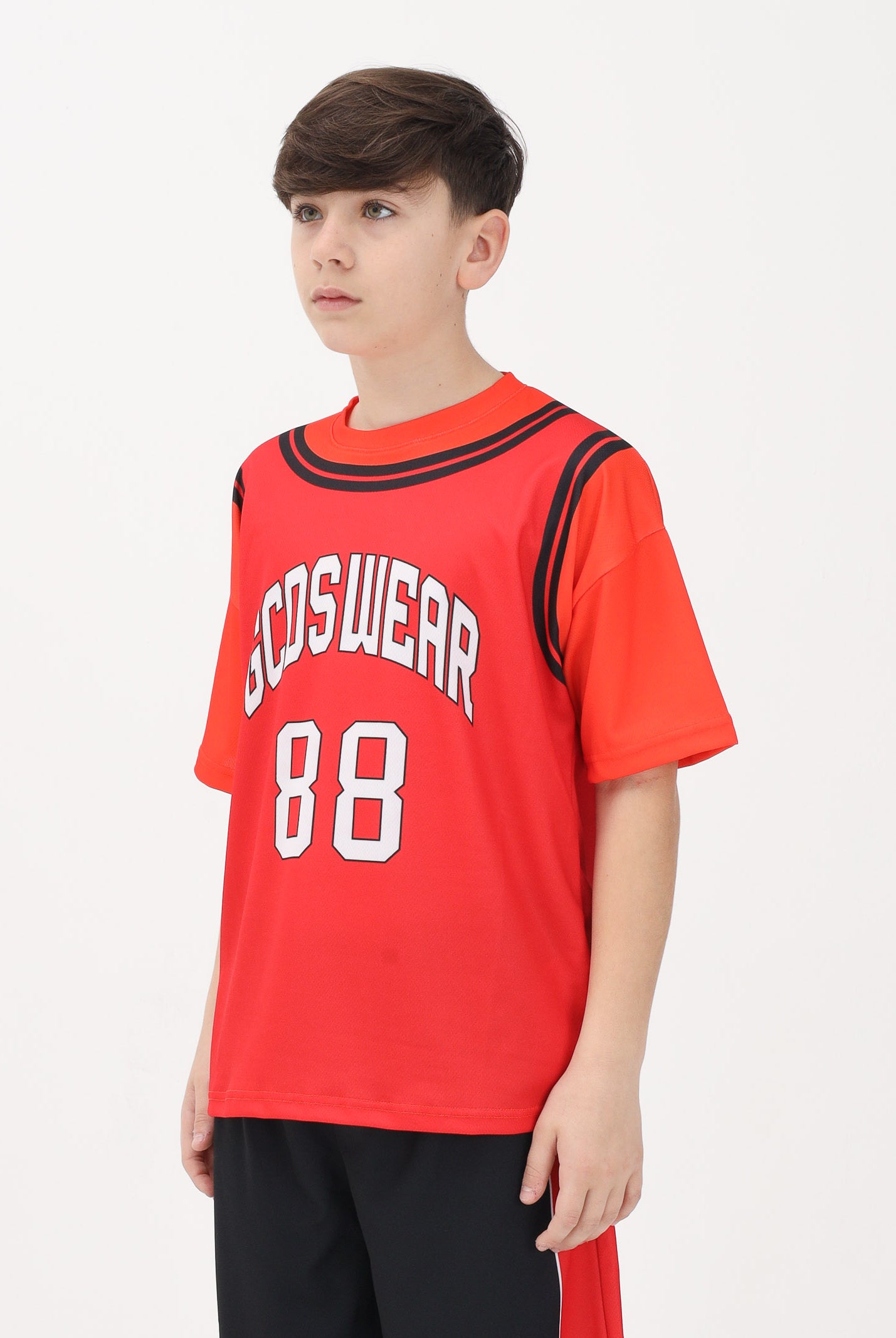 GCDS T-shirt a manica corta rossa e arancio per donna, ragazzi e bambini con stampa C1BJQC706J338 436O GCDS