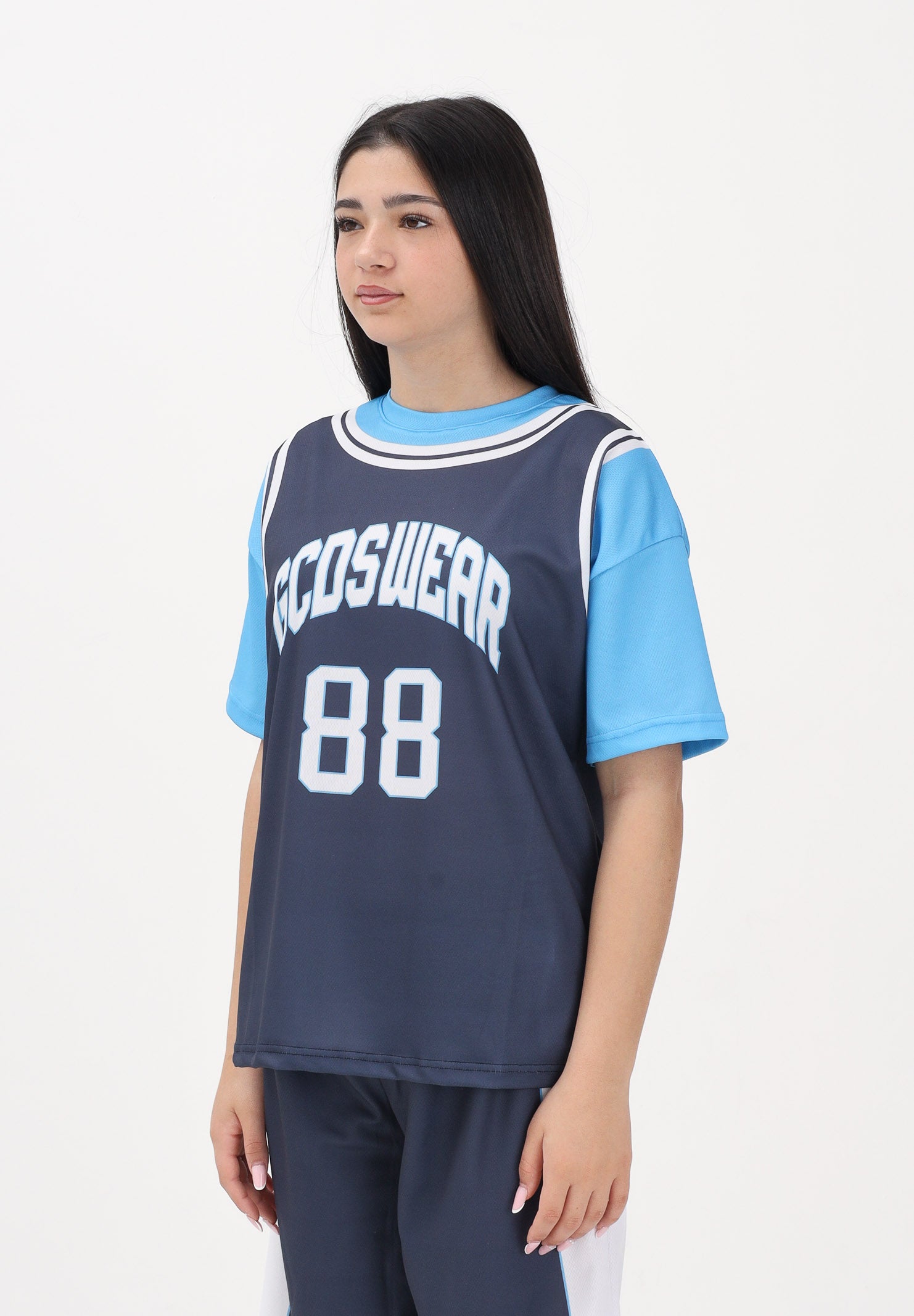 GCDS T-shirt a manica corta blu e azzurra per donna, ragazzi e bambini con stampa C1BJQC706J338 782E GCDS