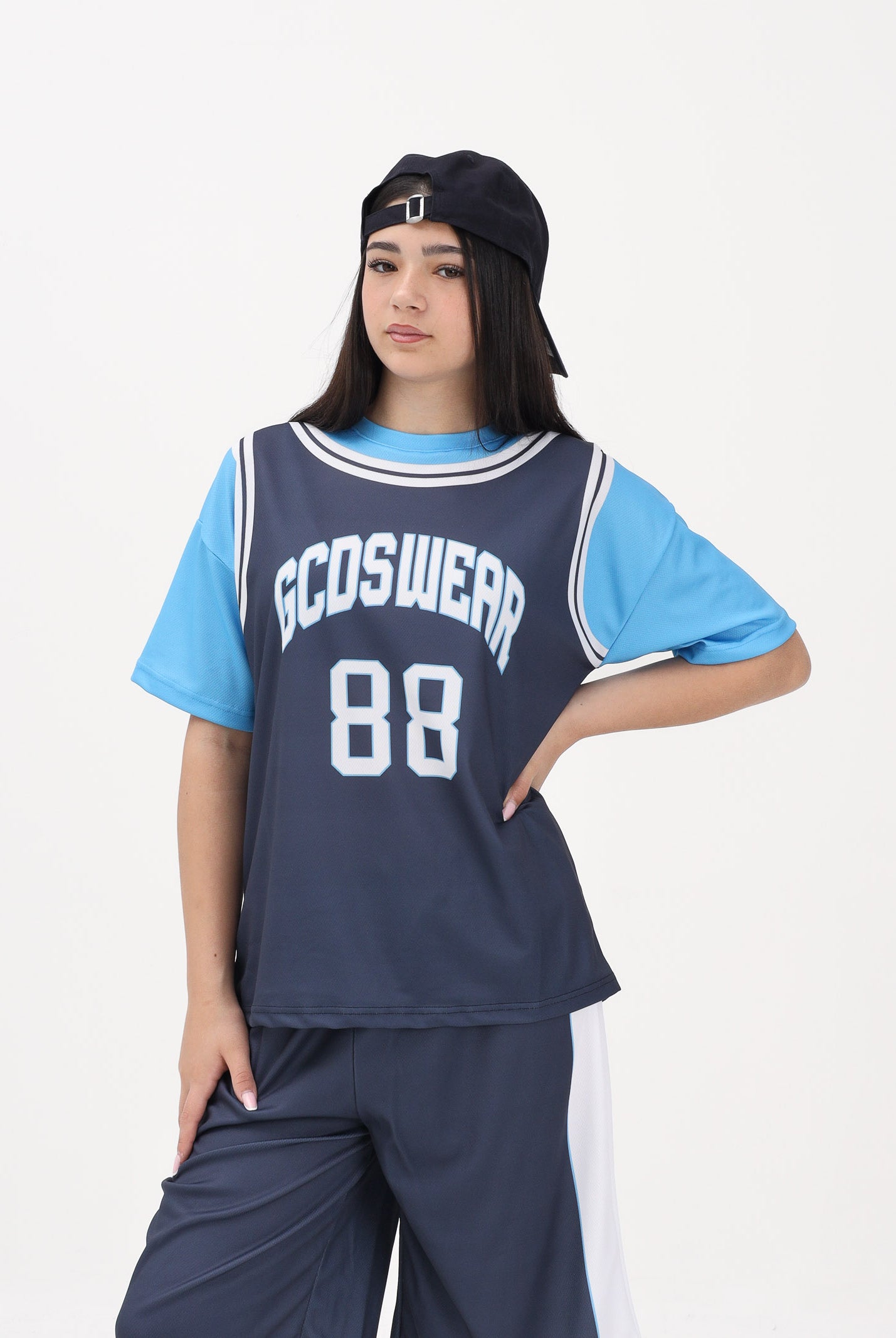 GCDS T-shirt a manica corta blu e azzurra per donna, ragazzi e bambini con stampa C1BJQC706J338 782E GCDS
