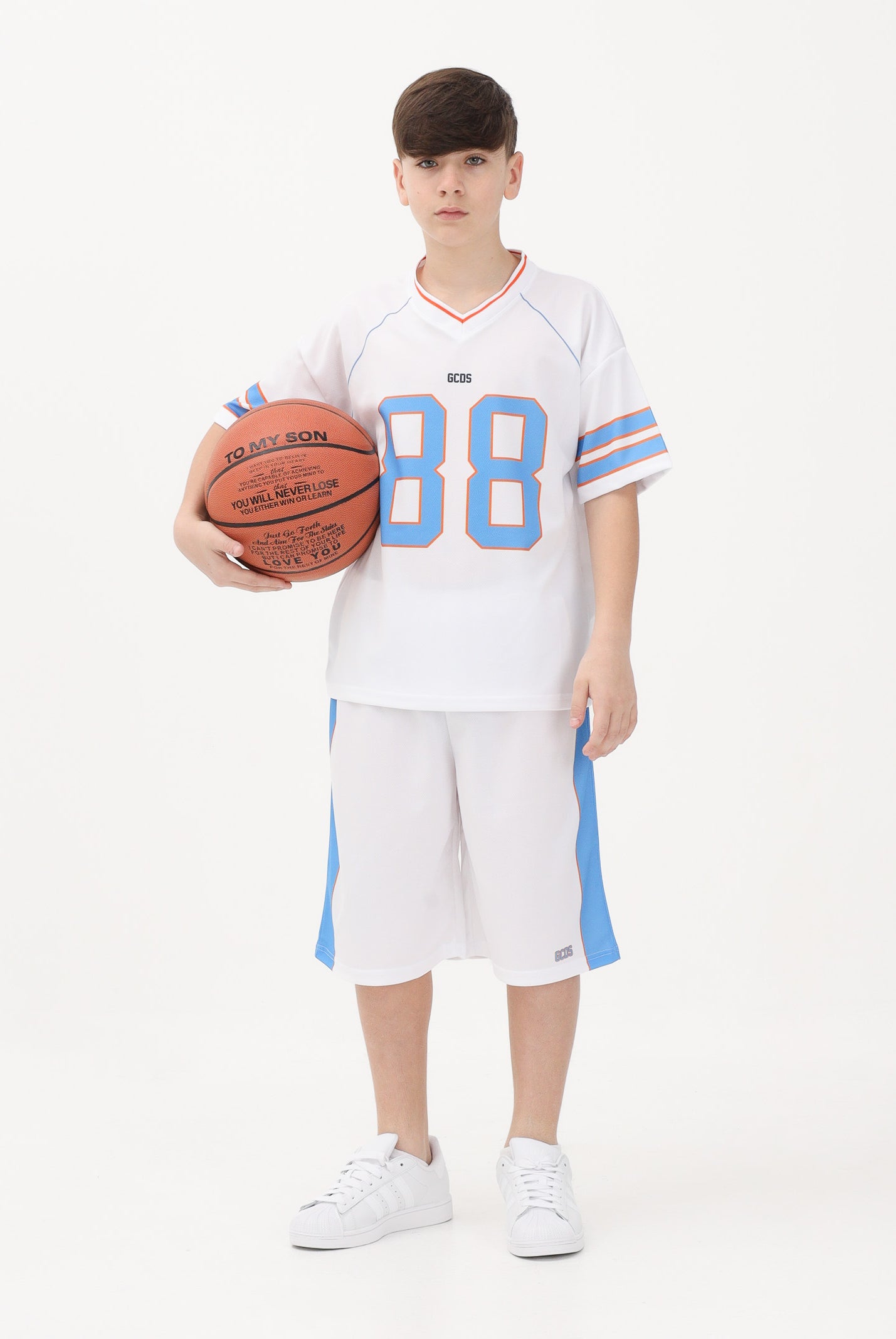 GCDS Shorts bianco per donna, ragazzi e bambini con logo C1BJQL710J338 100E GCDS