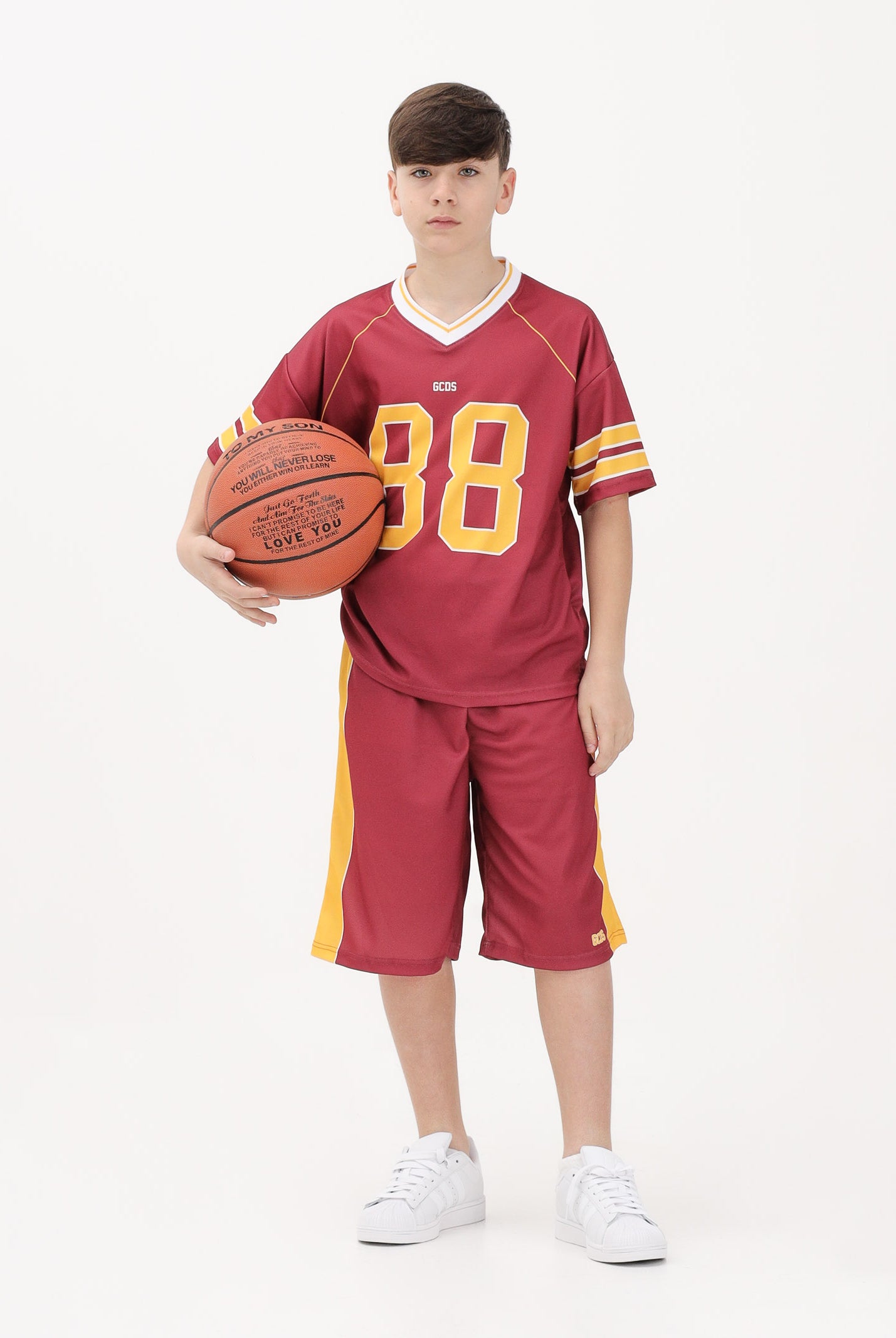 GCDS Shorts bordeaux per donna, ragazzi e bambini con logo C1BJQL710J338 468Y GCDS