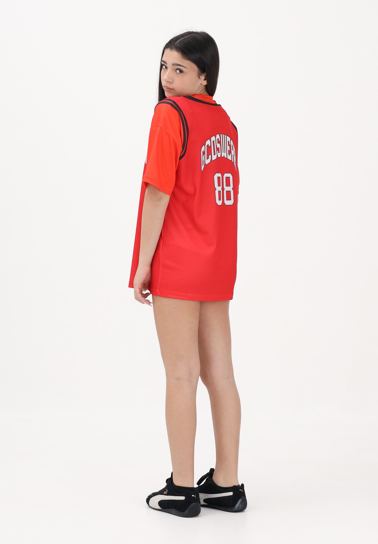 GCDS Abito corto rosso e arancio per donna, ragazze e bambine con stampa C1GJQB708J338 436O GCDS