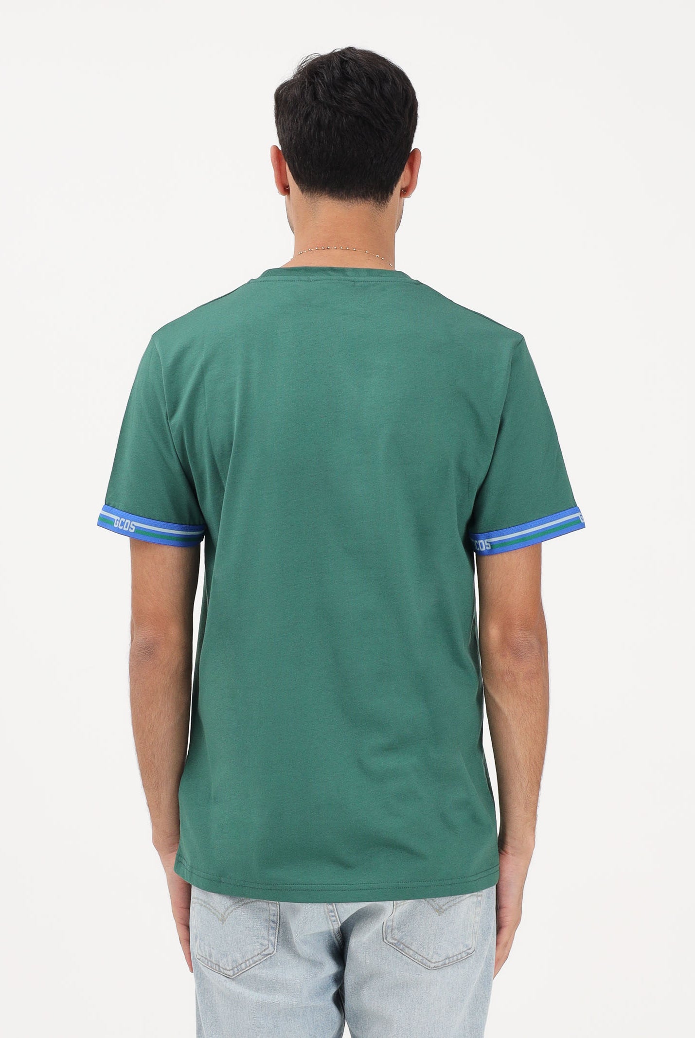 GCDS T-shirt a manica corta verde per uomo e donna con bande logate C1MEQC036J101 883E GCDS
