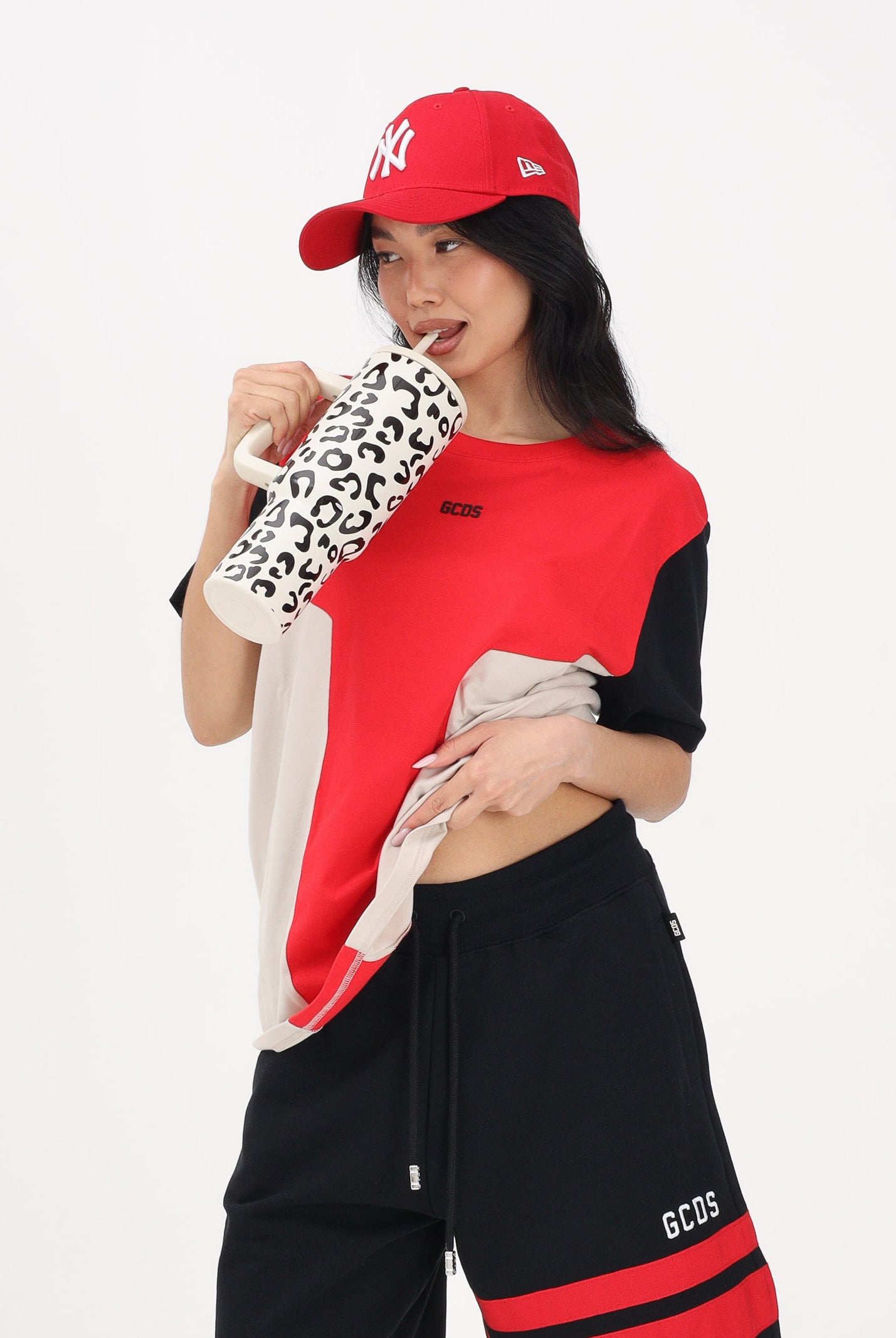 GCDS T-shirt a manica corta multicolore per uomo e donna con motivo color block C1MEQC038J101 436U GCDS