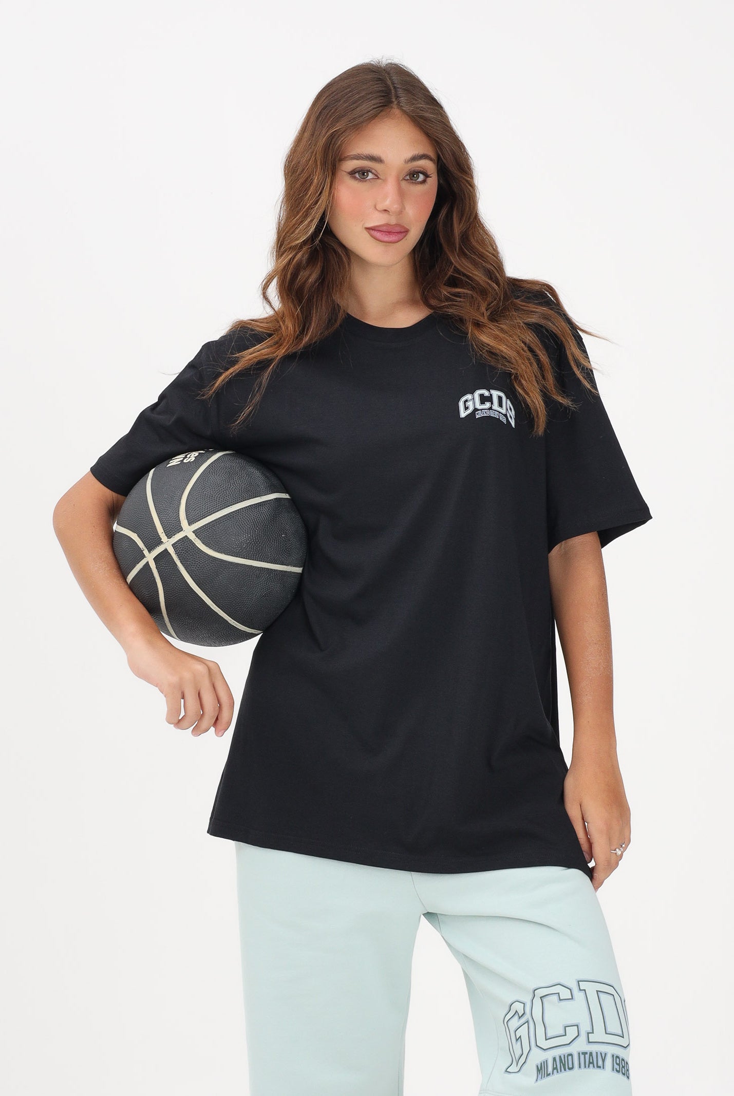GCDS T-shirt a manica corta nera per uomo e donna con stampa logo C1MEQC041J104 999G GCDS