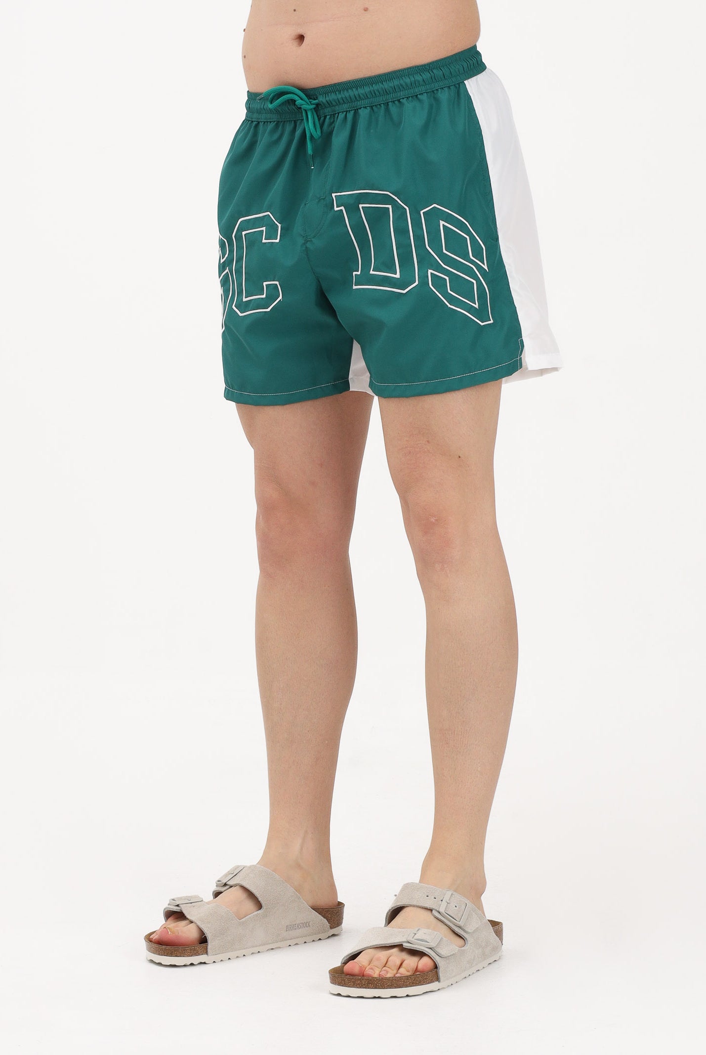 GCDS Shorts mare verde e bianco da uomo con logo C1MEQS249T016 883A GCDS