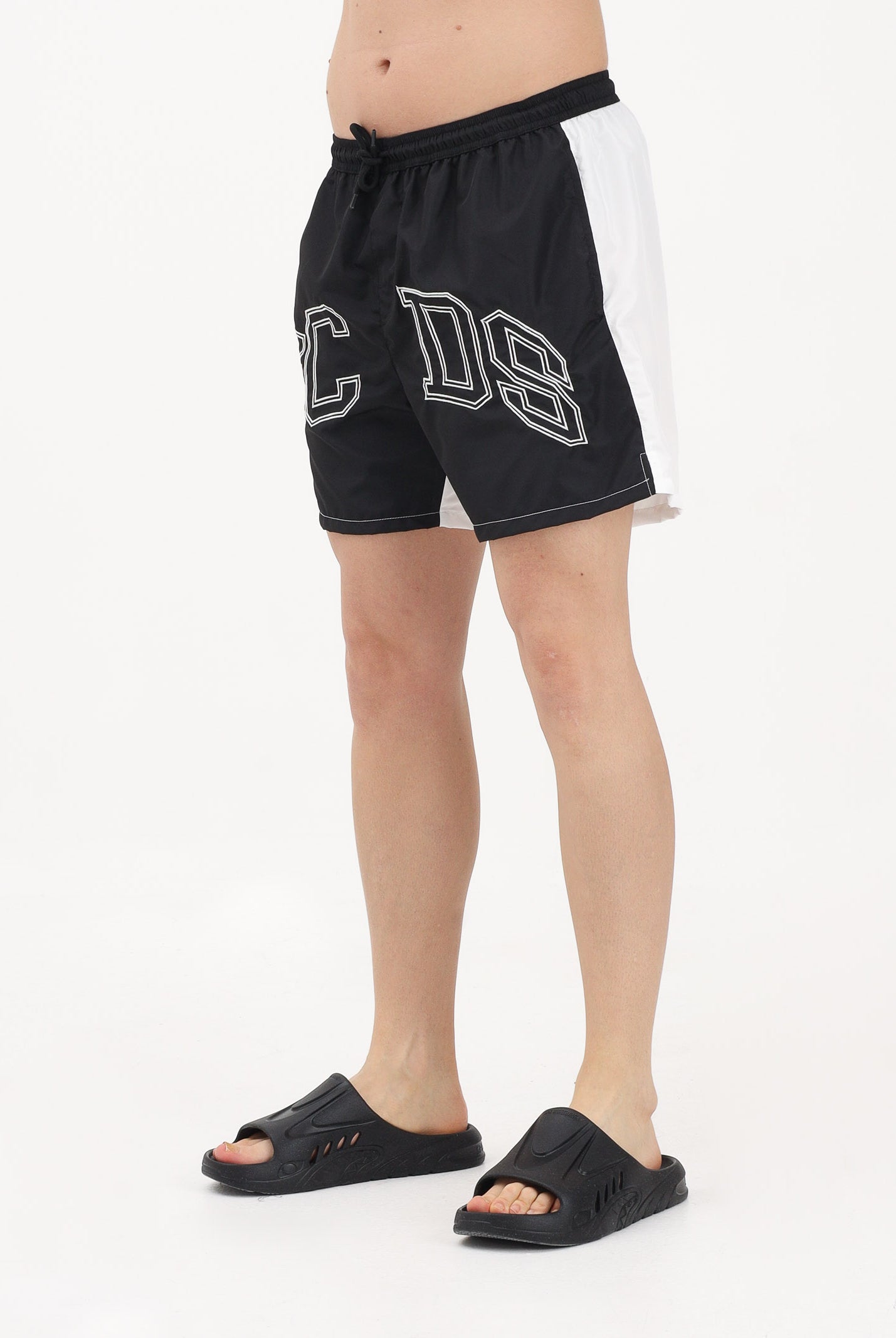 GCDS Shorts mare nero e bianco da uomo con logo C1MEQS249T016 999A GCDS