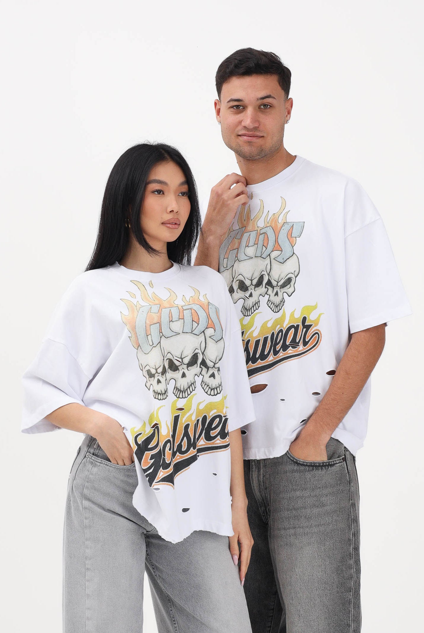 GCDS T-shirt a manica corta bianca per uomo e donna con stampa C1MWQC058J079 100Y GCDS