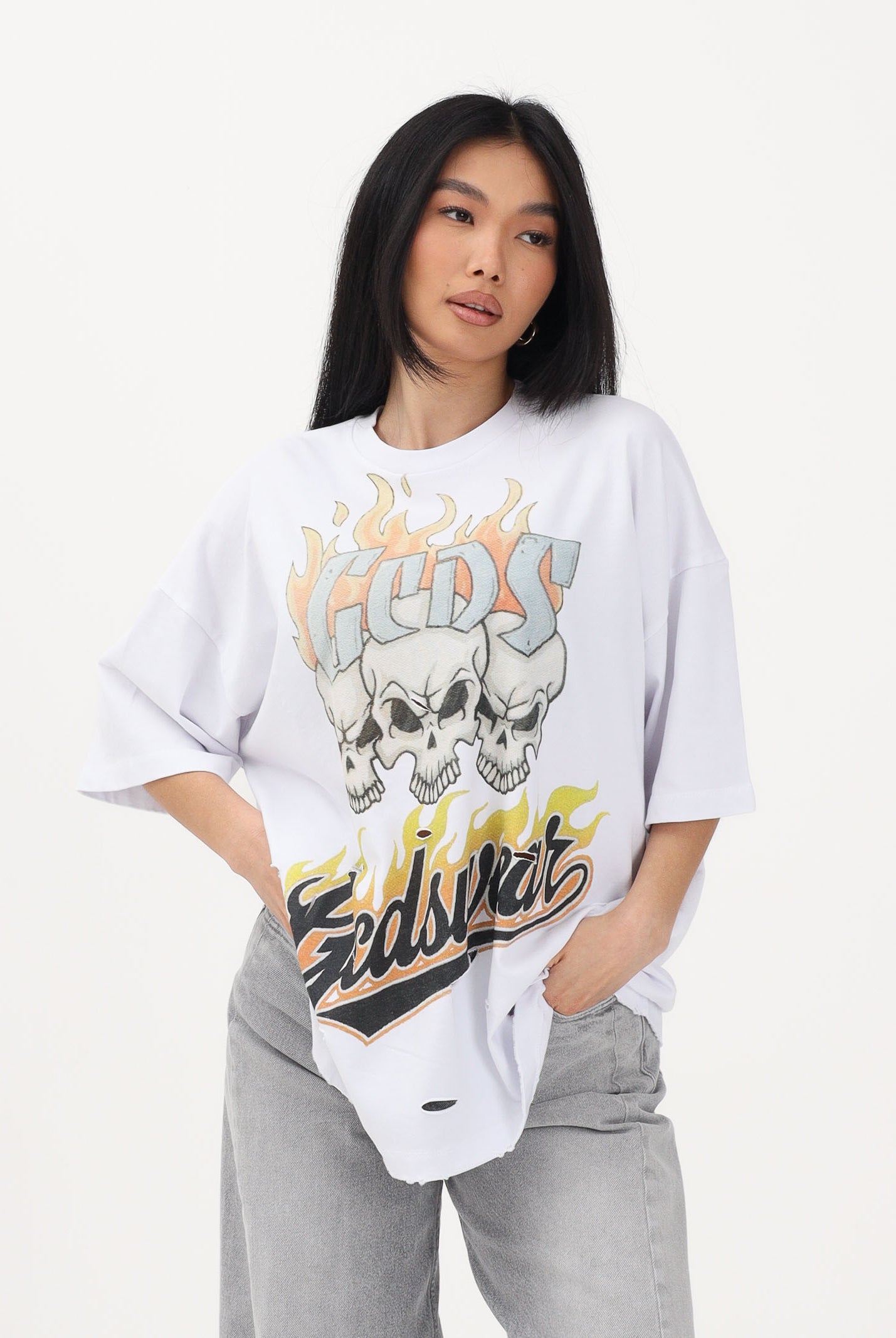 GCDS T-shirt a manica corta bianca per uomo e donna con stampa C1MWQC058J079 100Y GCDS