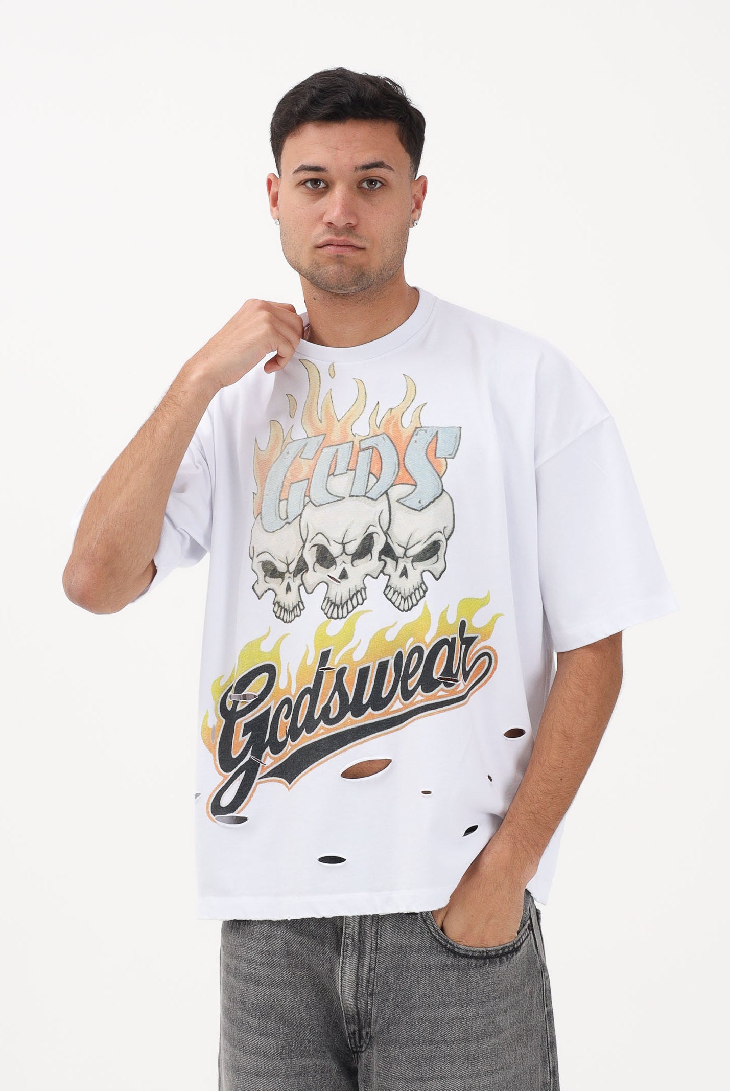 GCDS T-shirt a manica corta bianca per uomo e donna con stampa C1MWQC058J079 100Y GCDS