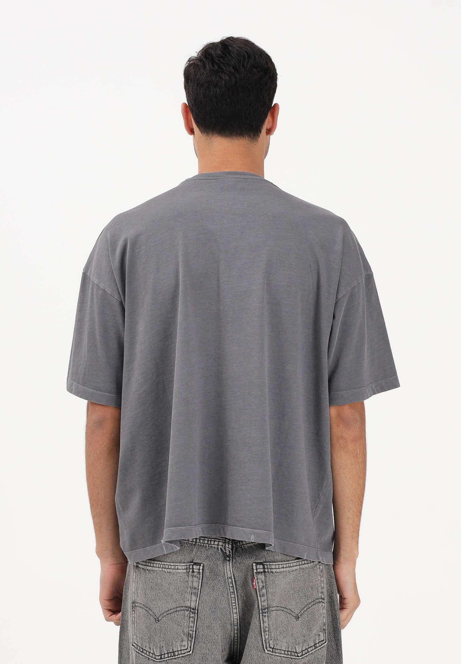 GCDS T-shirt a manica corta grigia per uomo e donna con stampa C1MWQC058J079 968L GCDS
