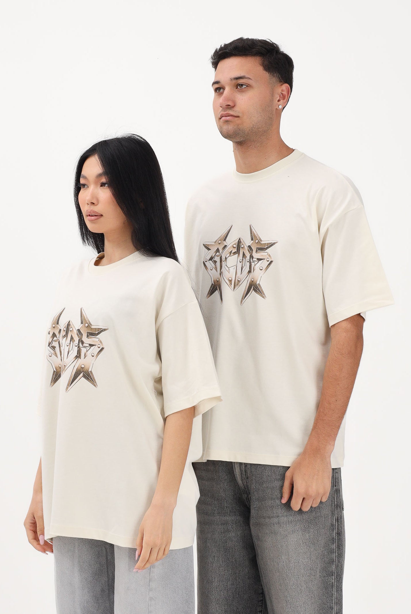 GCDS T-shirt a manica corta beige per uomo e donna con stampa logo C1MWQC061J079 320T GCDS